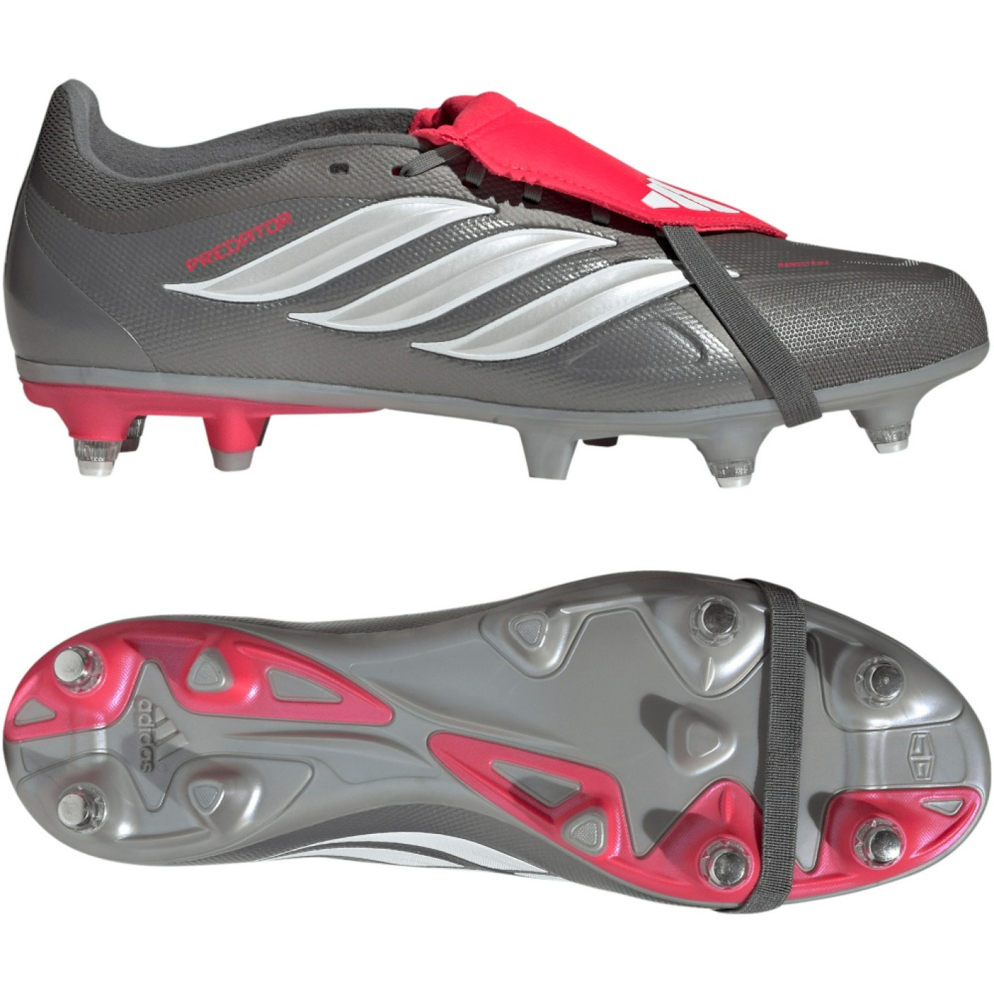 adidas Predator League FT IJzeren-Nop Voetbalschoenen (SG) Donkergrijs Wit Zilver Rood