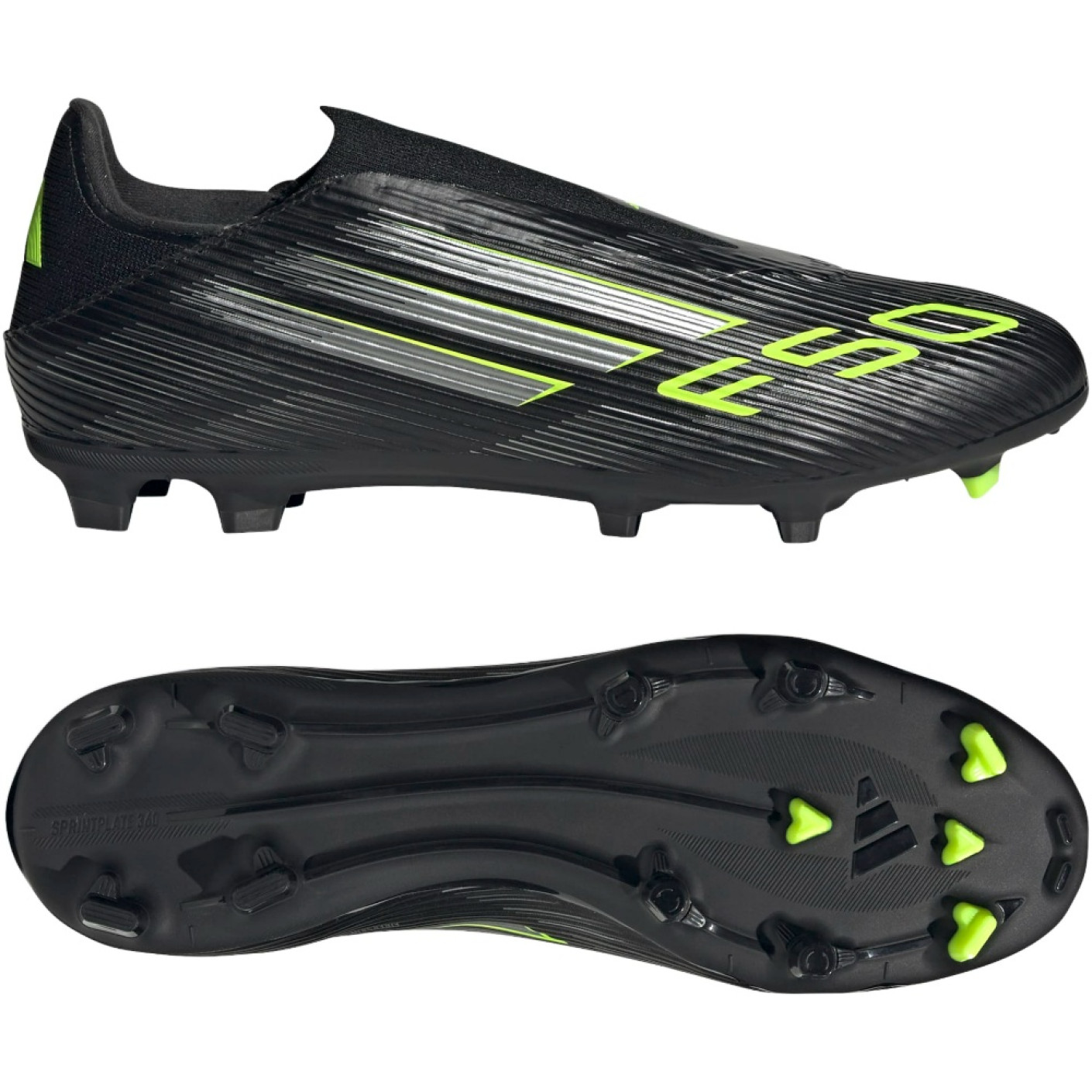 adidas F50 League Laceless Grass/Artificial Grass Football Boots (MG) Black Silver Neon Yellow