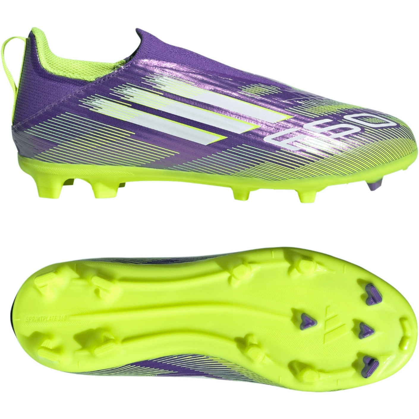 adidas F50 League Laceless Grass/Artificial Grass Football Boots (MG) Kids Purple White Neon Yellow