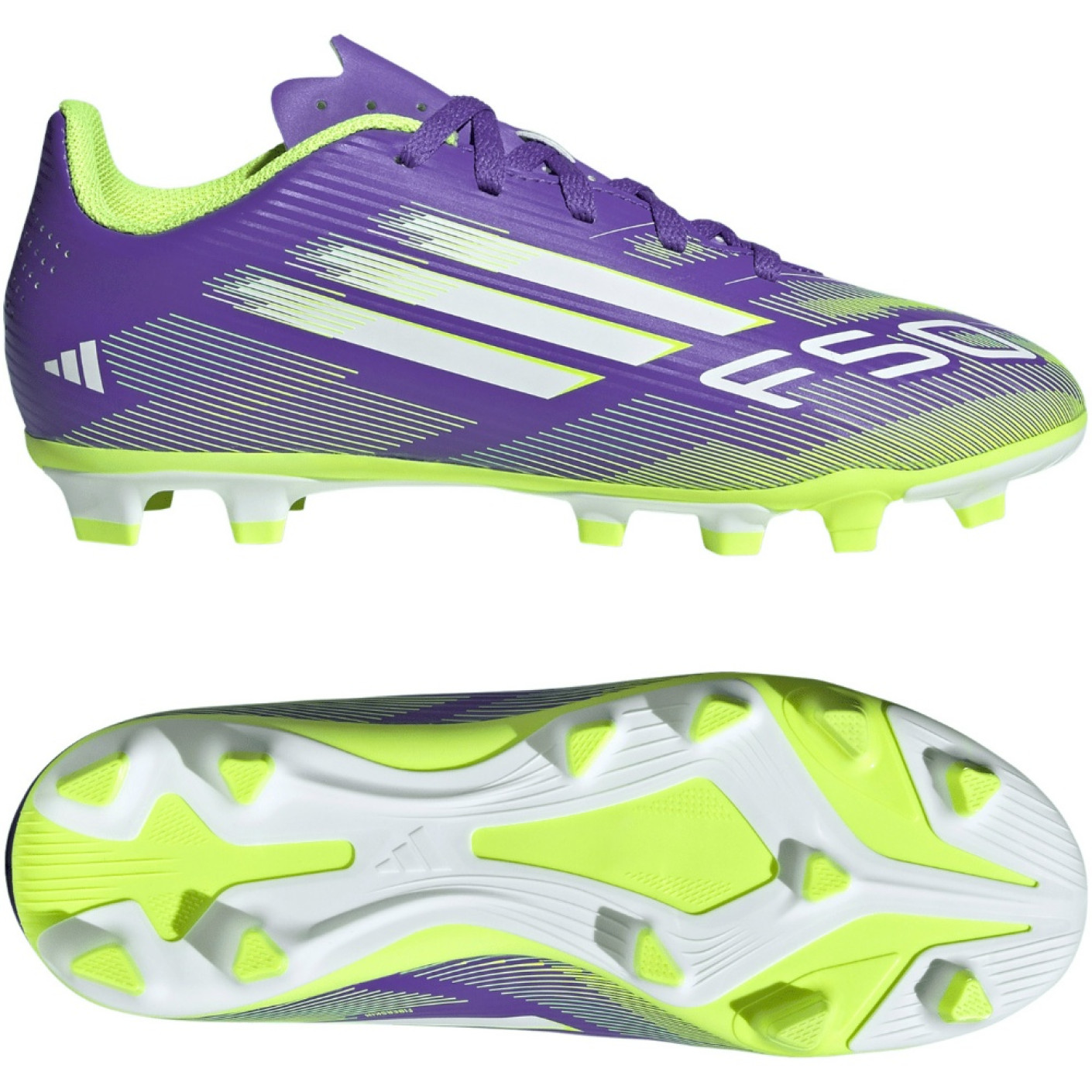 adidas F50 Club Gras / Kunstgras Voetbalschoenen (MG) Kids Paars Wit Neongeel