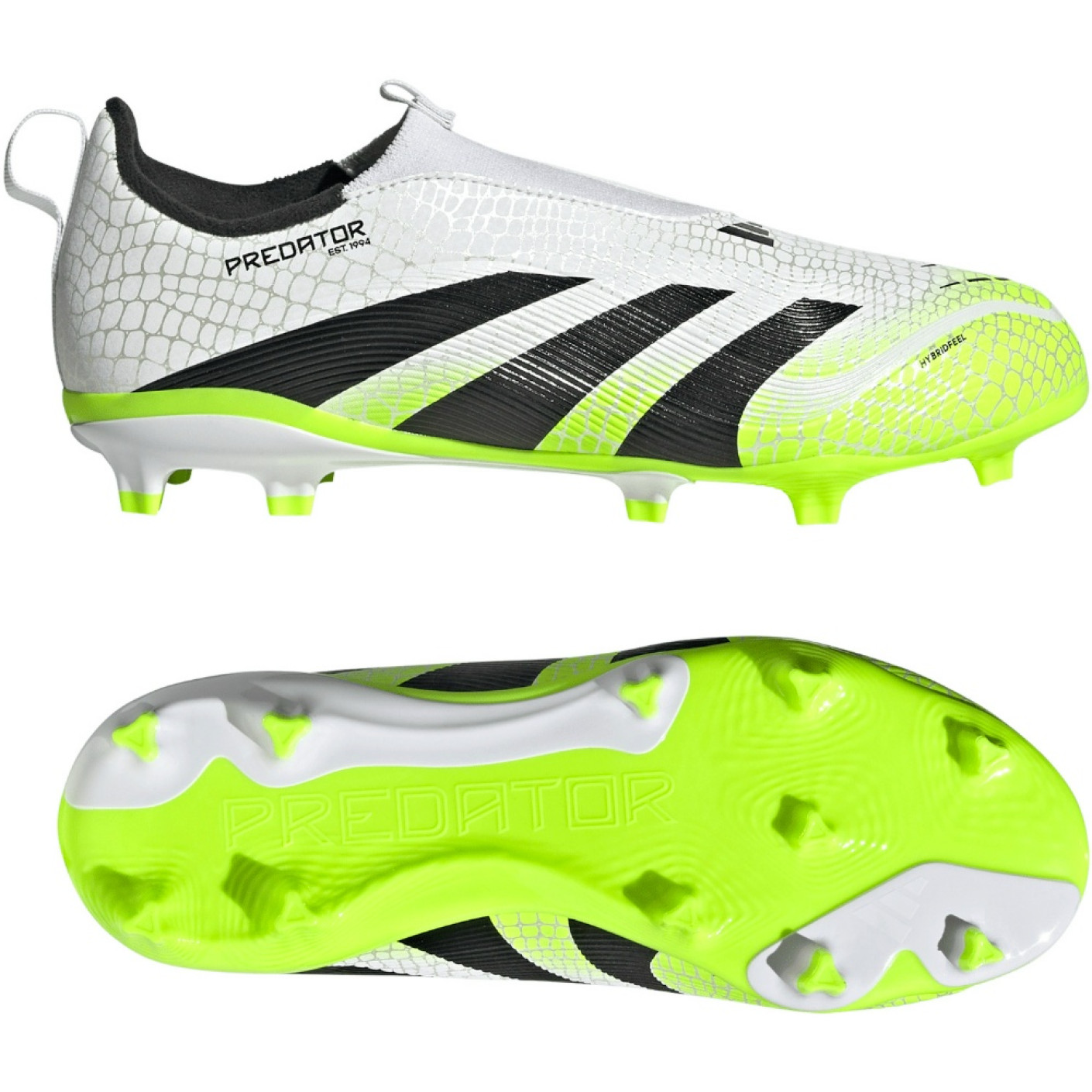 adidas Predator League Laceless Grass/Artificial Grass Football Boots (MG) Kids White Black Neon Yellow