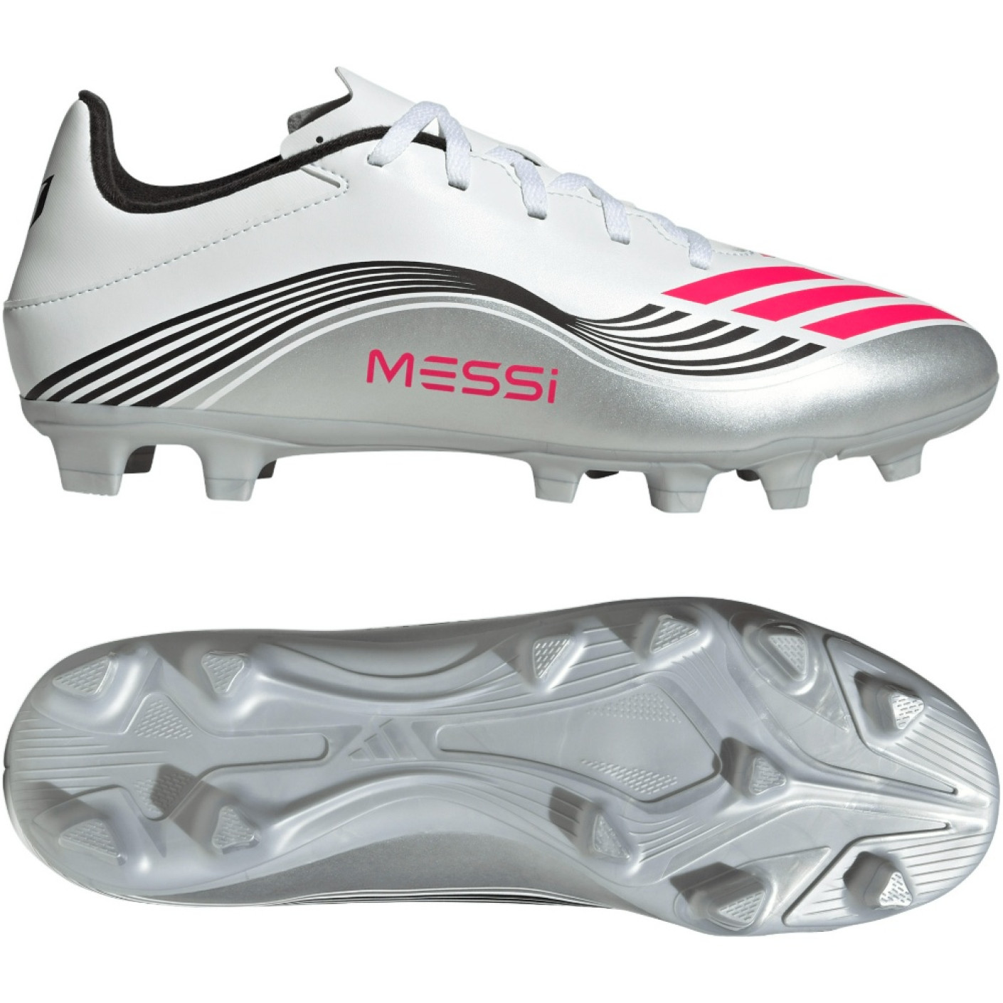 adidas F50 Messi Club Grass/Artificial Grass Football Boots (MG) White Silver Red