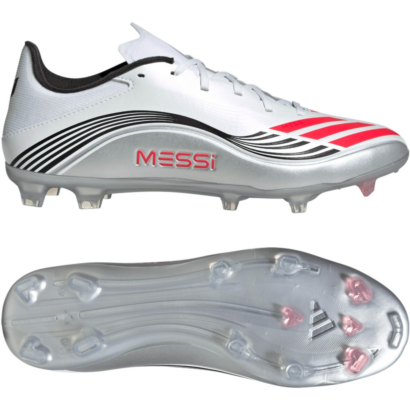 adidas F50 Messi League Grass/Artificial Grass Football Boots (MG) White Silver Red