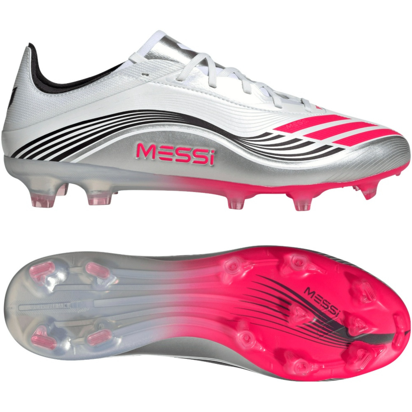 adidas F50 Messi Pro Gras Voetbalschoenen (FG) Wit Zilver Rood