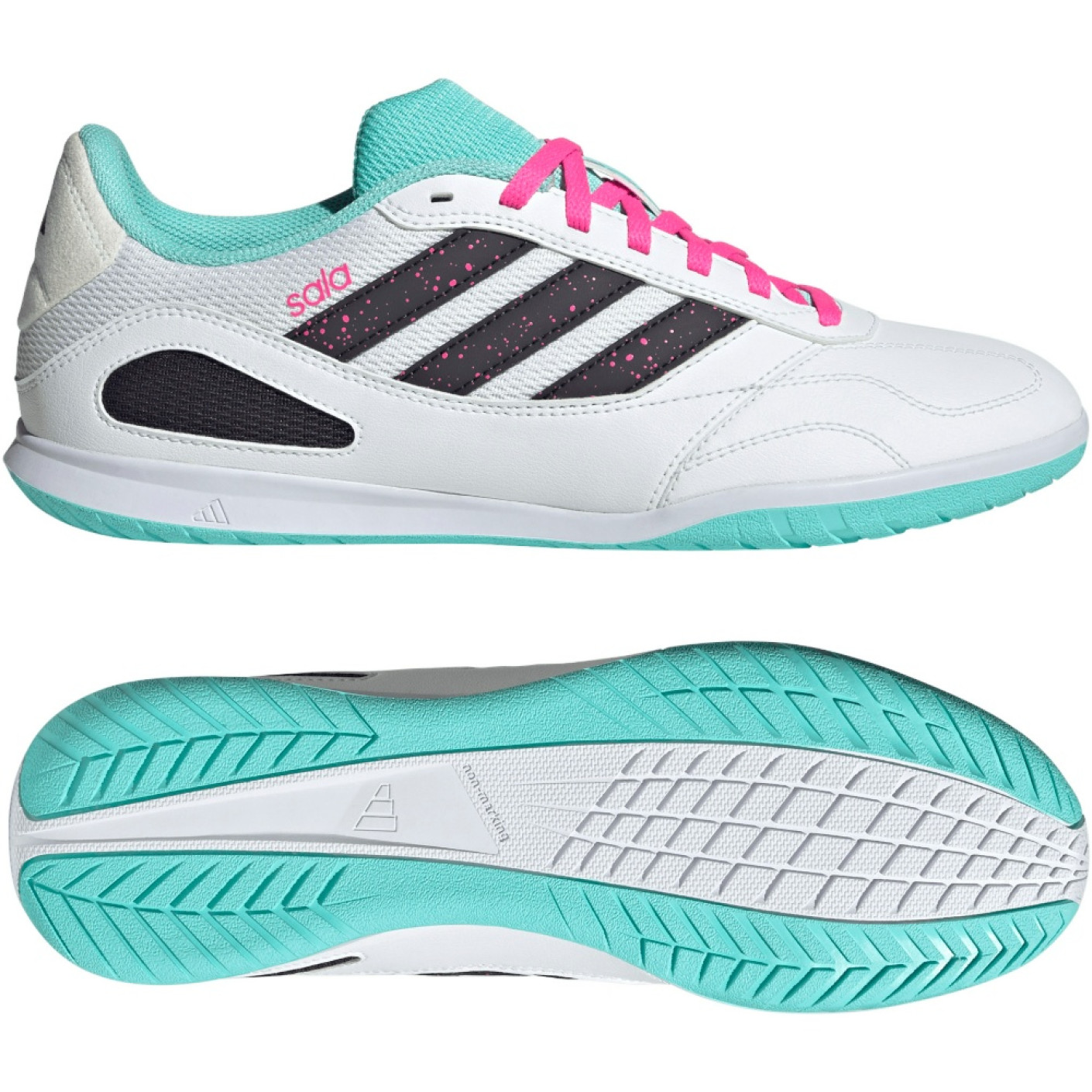 adidas Super Sala III Indoor Football Boots (IN) White Black Turquoise Pink