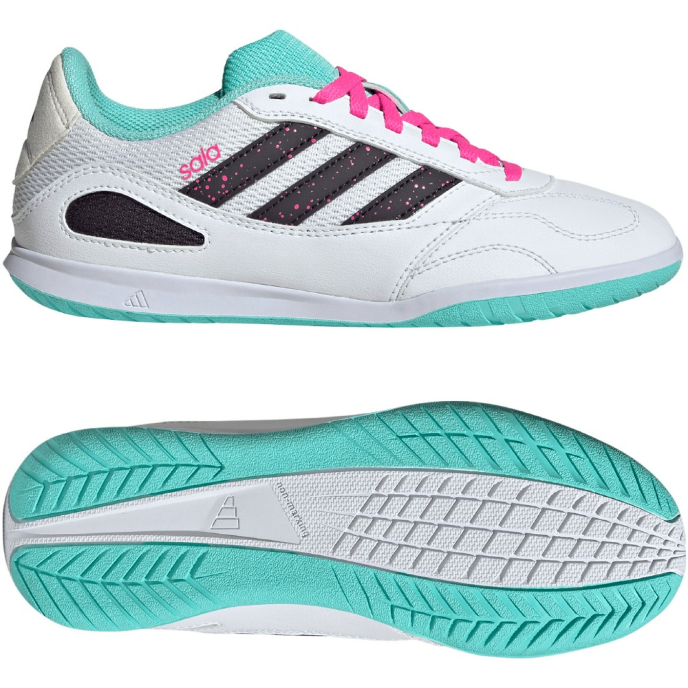 adidas Super Sala III Zaalvoetbalschoenen (IN) Kids Wit Zwart Turquoise Roze