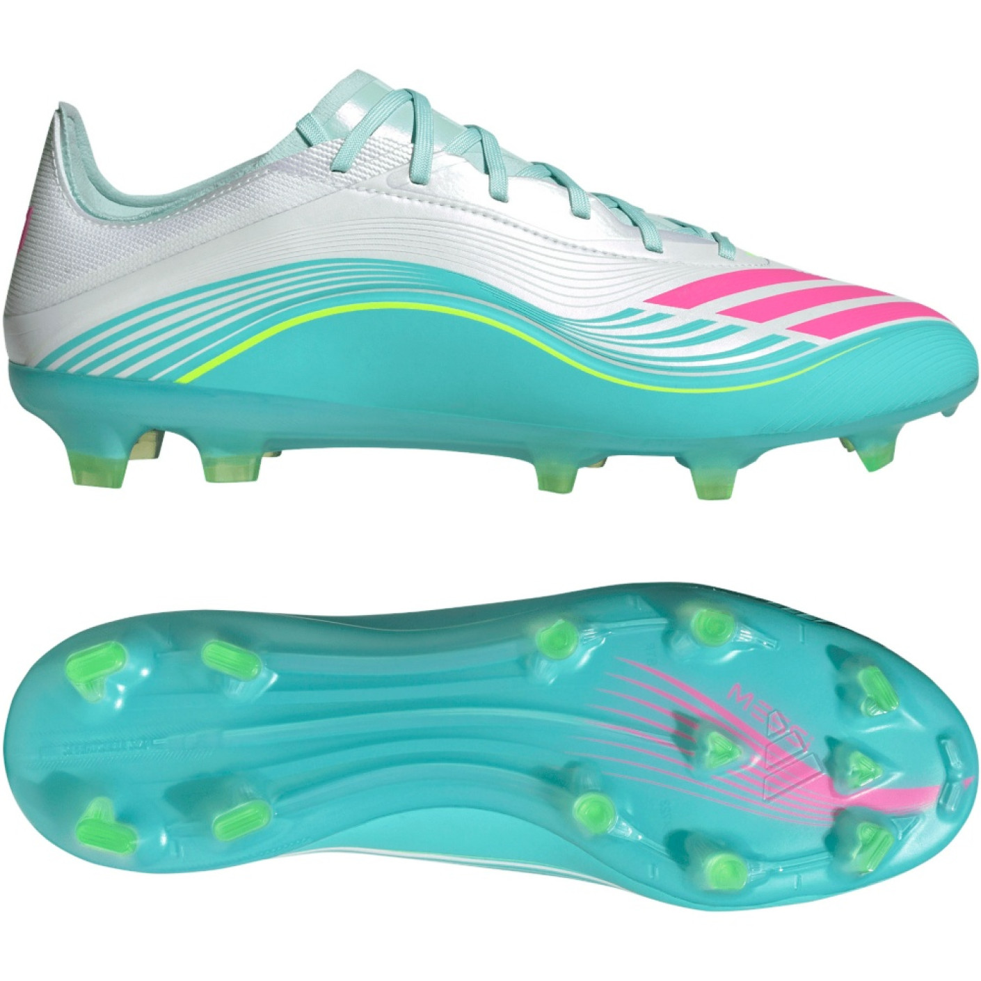 adidas F50 Messi Pro Gras Football Boots (FG) White Turquoise Pink