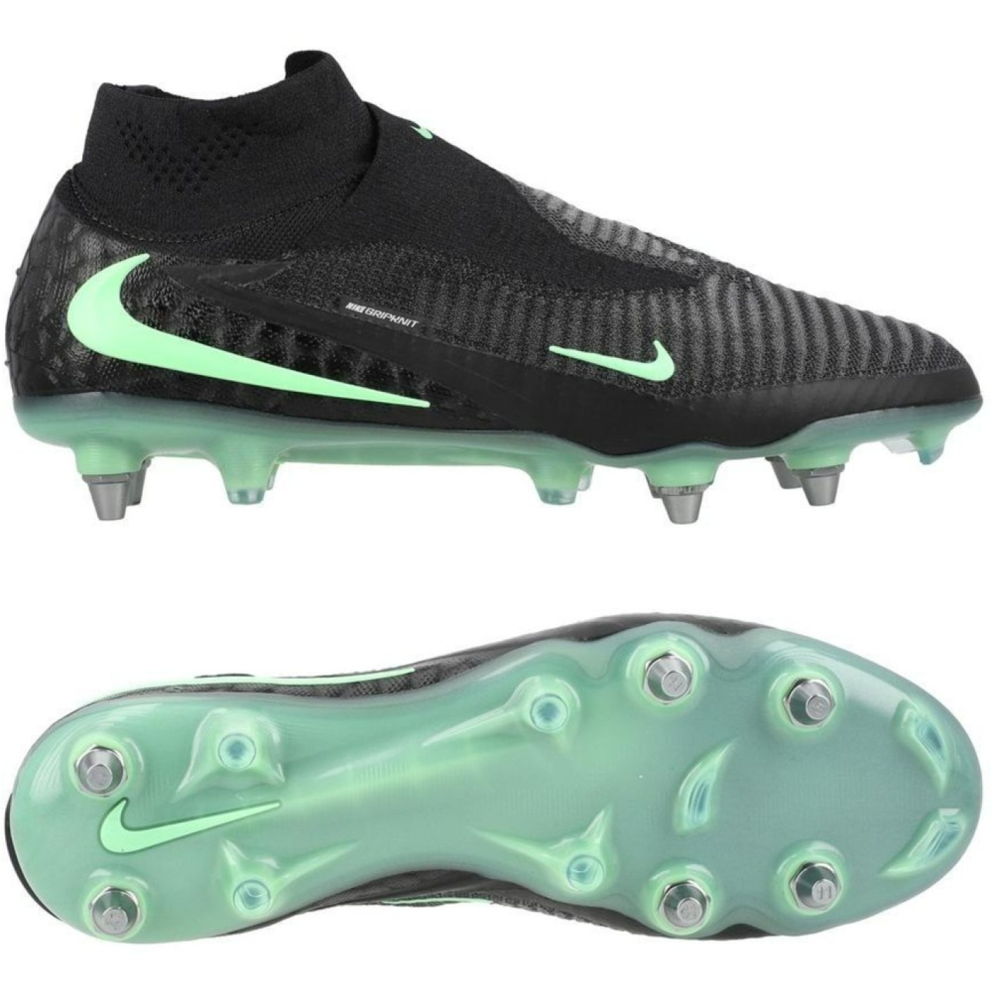 Nike Phantom 6 High Elite Iron Stud Football Boots (SG) Pro Player Black Bright Green