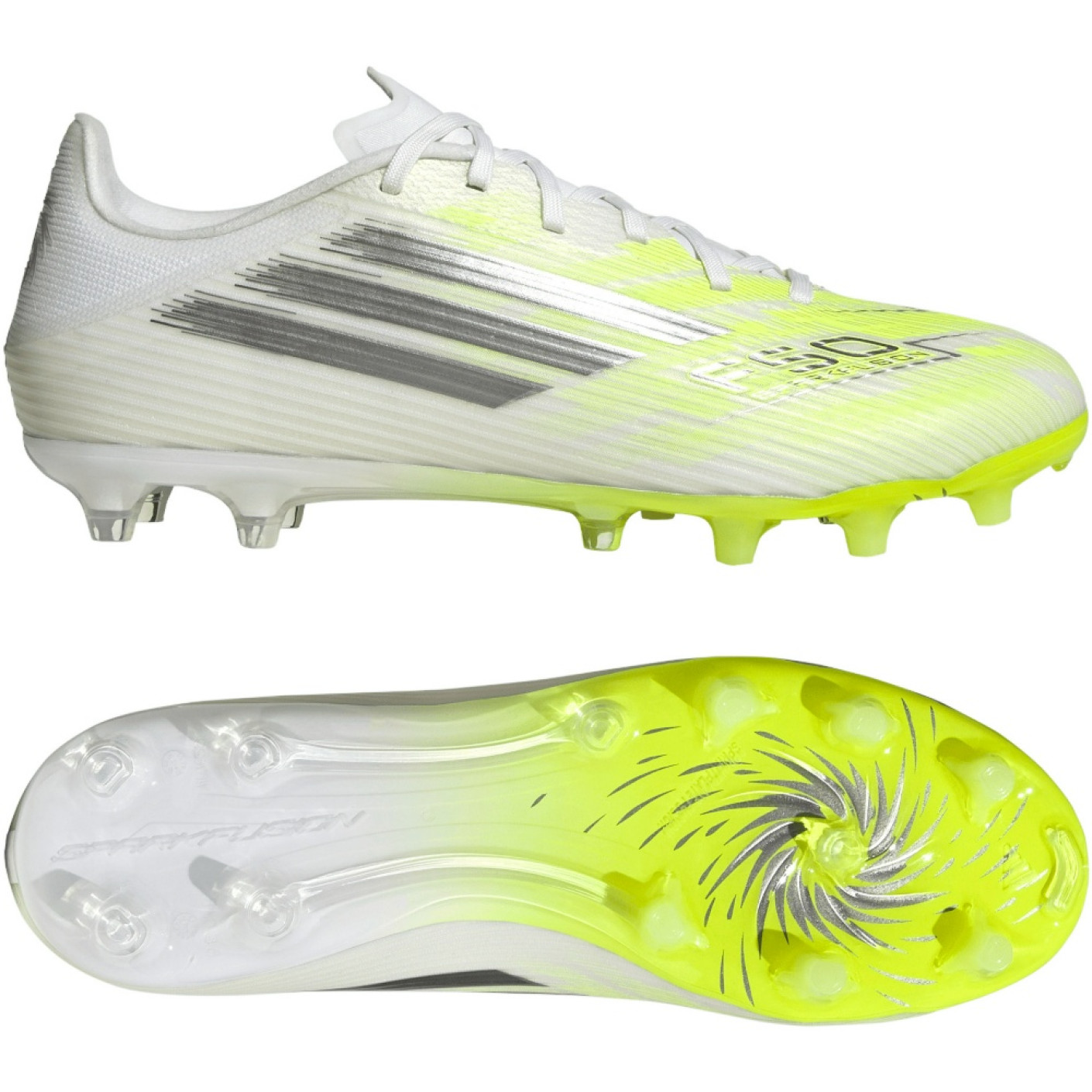 adidas F50 Sparkfusion League Low Gras / Kunstgras Voetbalschoenen (MG) Dames Wit Grijs Neongeel
