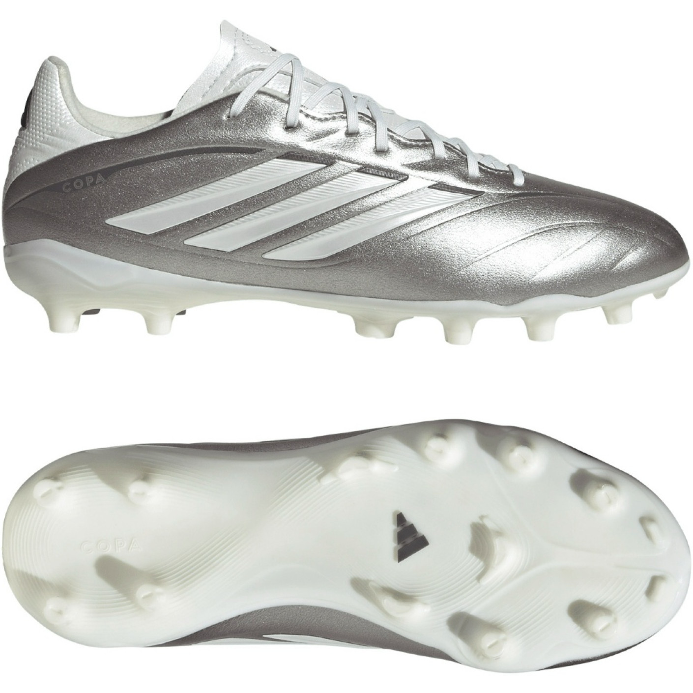adidas Copa Pure IV League Gras Voetbalschoenen (FG) Kids Zilver Wit Donkergrijs