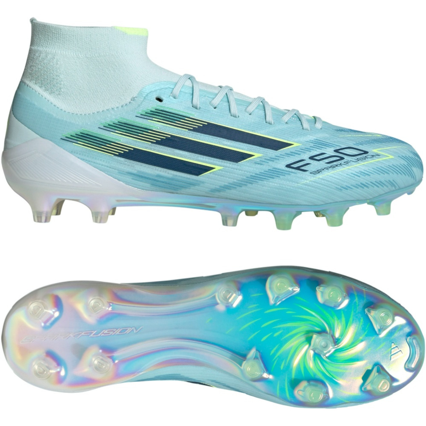 adidas F50 Sparkfusion Elite Grass/Artificial Grass Football Boots (MG) Women's Light Blue Dark Blue Neon Yellow