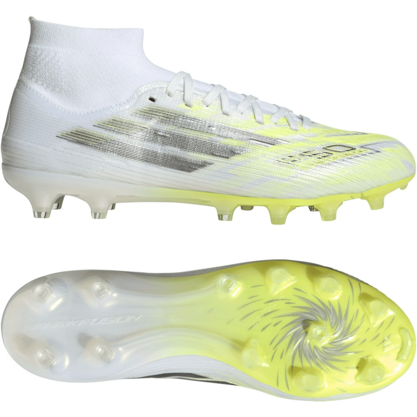adidas F50 Sparkfusion Pro Grass/Artificial Grass Football Boots (MG) Women's White Grey Neon Yellow