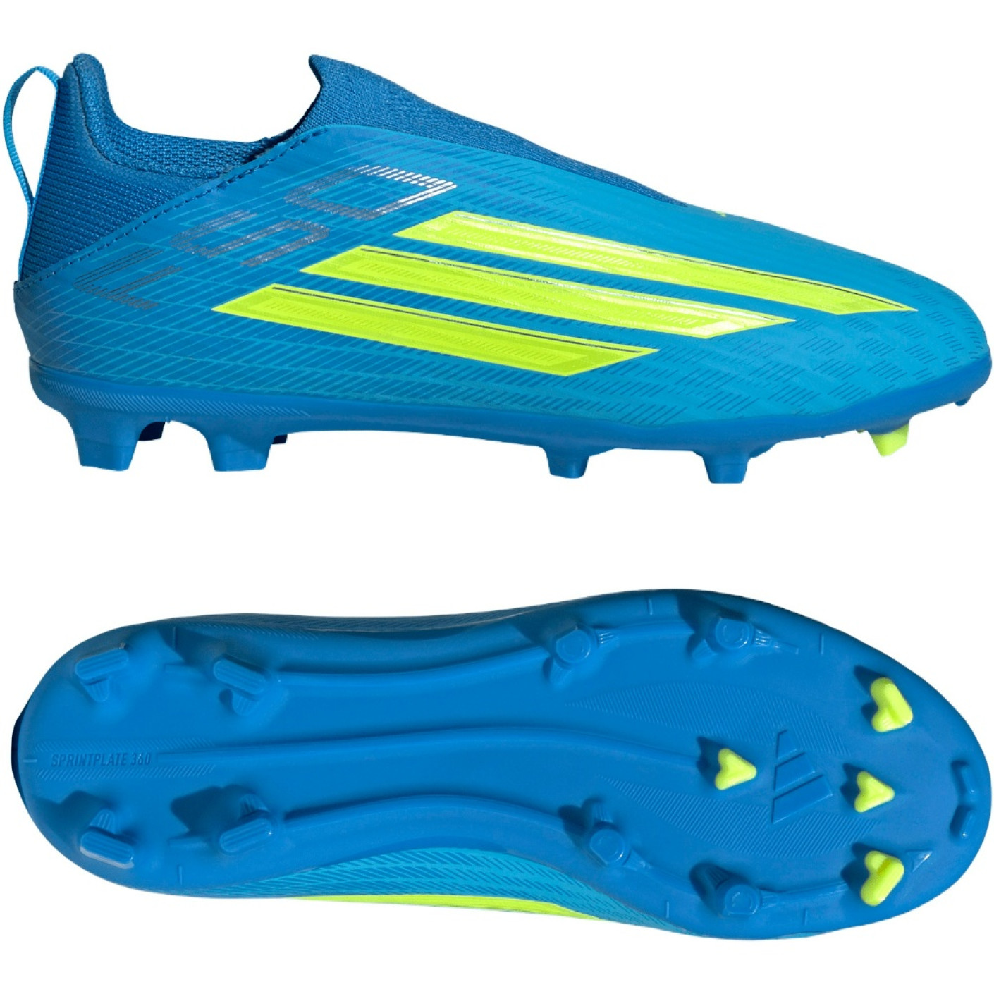 adidas F50 League Laceless Grass/Artificial Grass Football Boots (MG) Kids Blue Neon Yellow