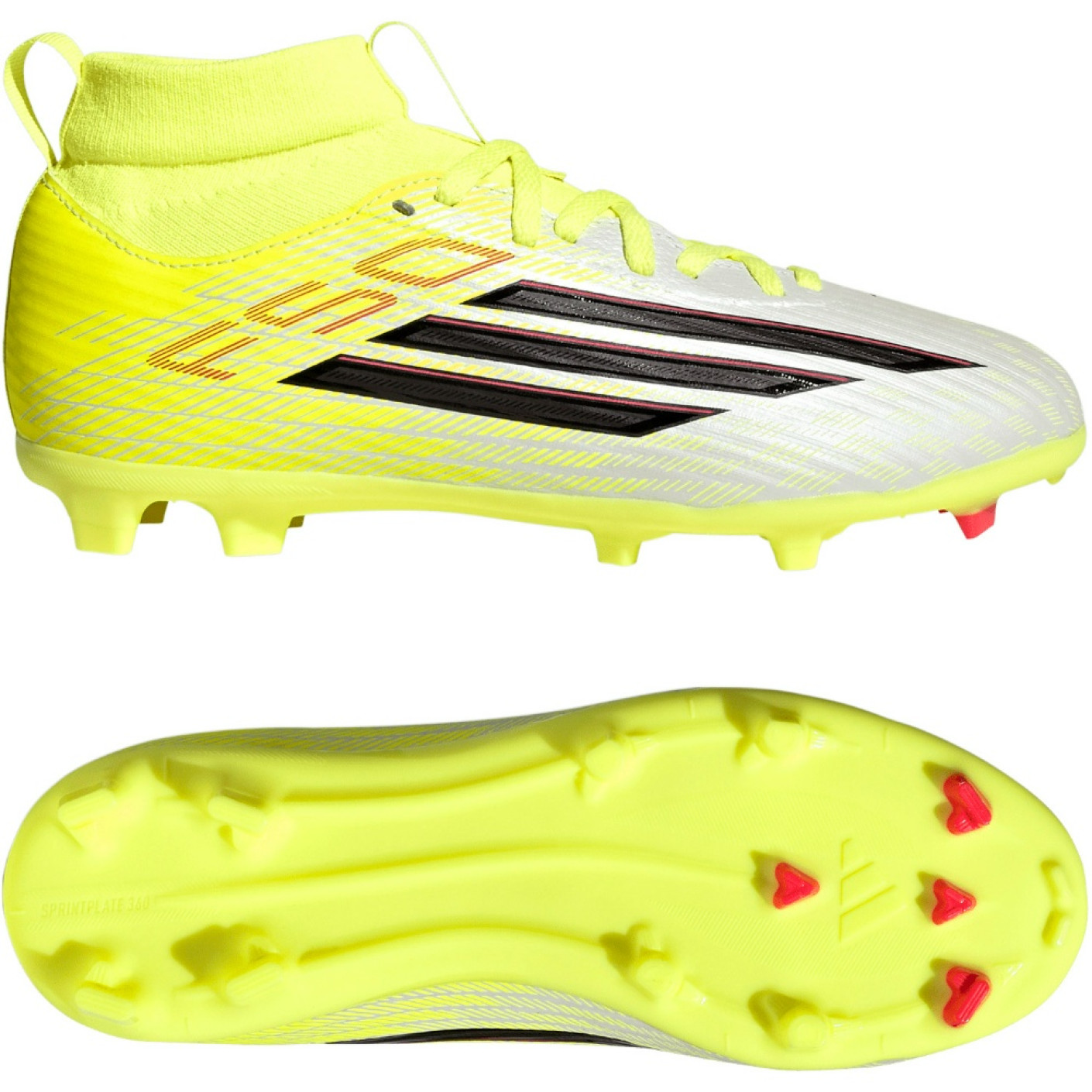 adidas F50 League Mid Gras / Kunstgras Voetbalschoenen (MG) Kids Neongeel Zwart Rood