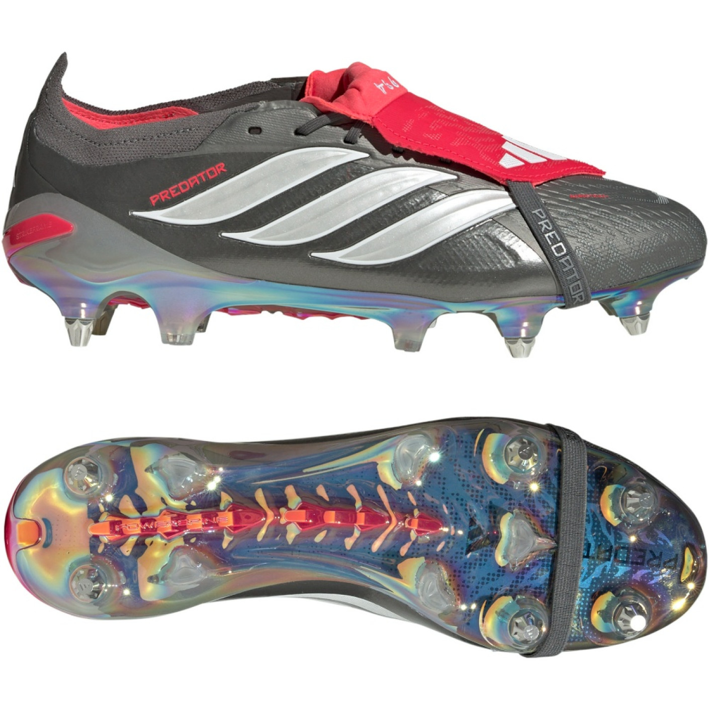 adidas Predator Elite FT IJzeren-Nop Voetbalschoenen (SG) Donkergrijs Wit Zilver Rood