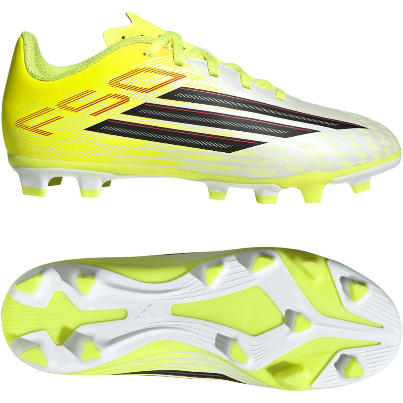 adidas F50 Club Grass/Artificial Grass Football Boots (MG) Kids Neon Yellow Black Red
