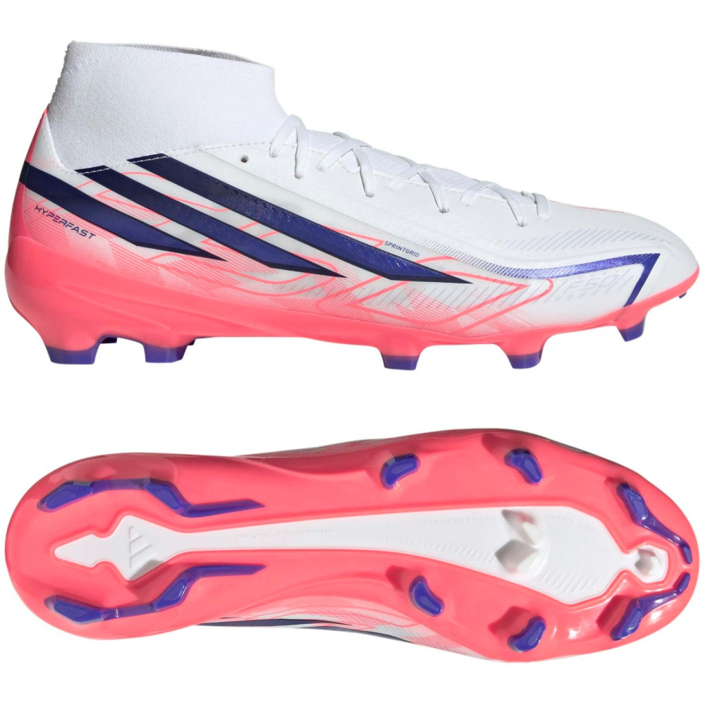 adidas F50 Hyperfast League Mid Gras Voetbalschoenen (FG) Wit Paars Roze