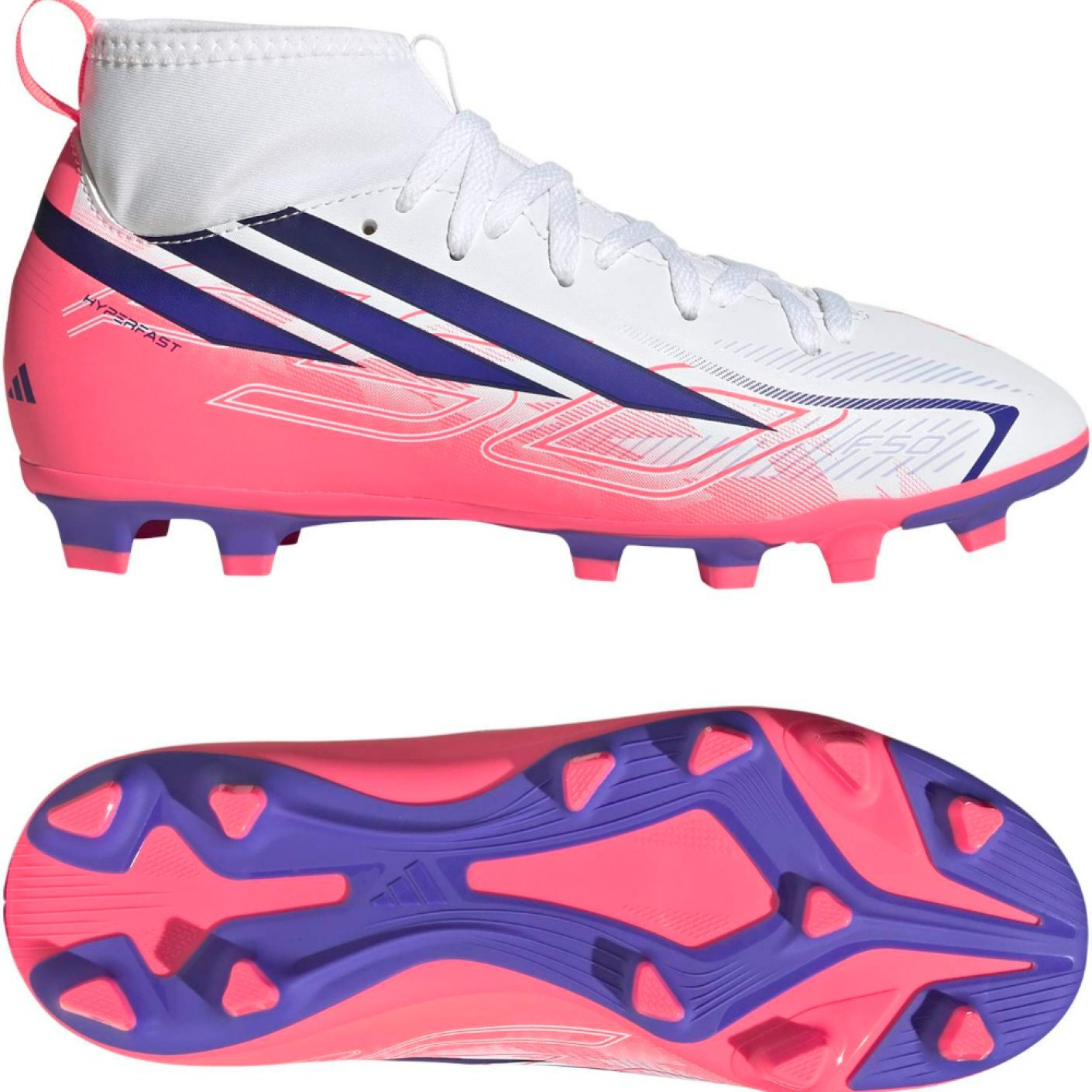 adidas F50 Hyperfast Club Mid Gras / Kunstgras Voetbalschoenen (MG) Kids Wit Paars Roze