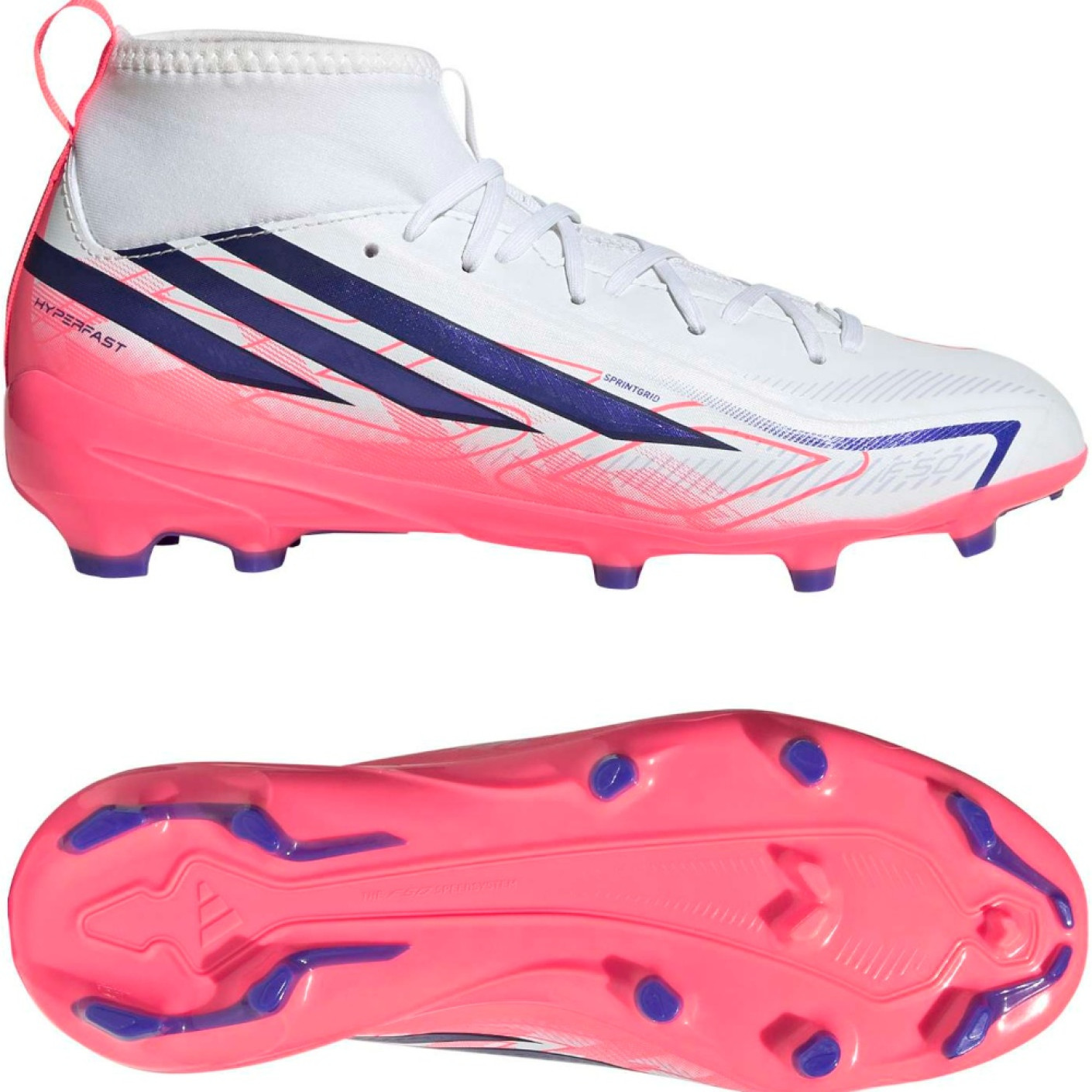 adidas F50 Hyperfast League Mid Gras Voetbalschoenen (FG) Kids Wit Paars Roze