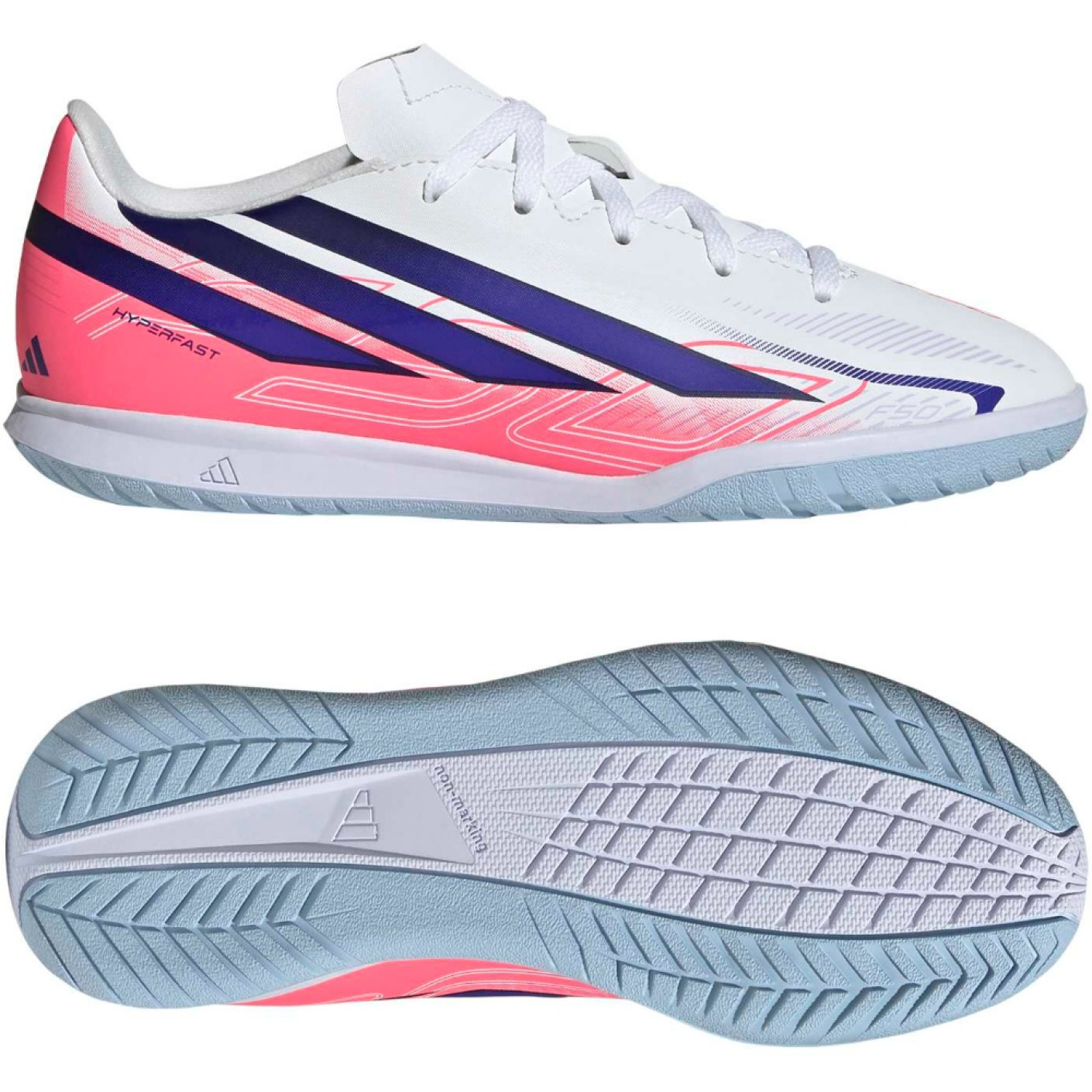 adidas F50 Hyperfast Club Zaalvoetbalschoenen (IN) Kids Wit Paars Roze