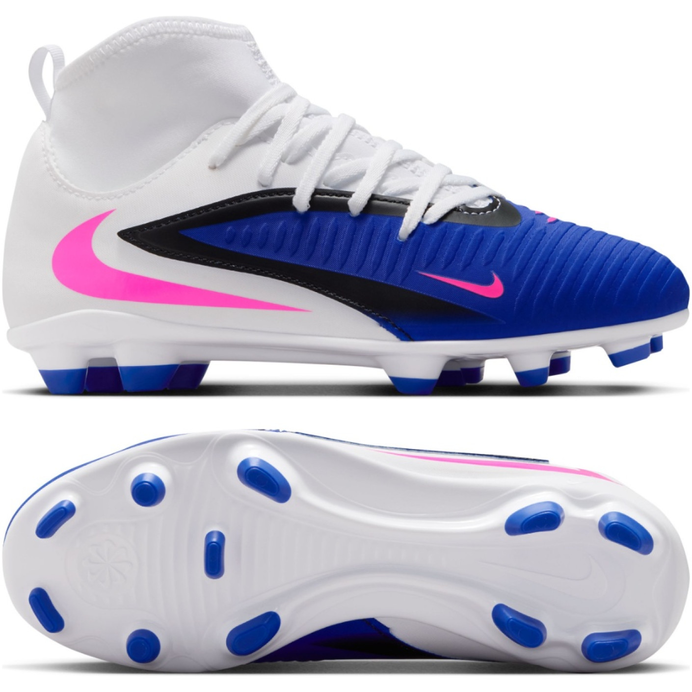 Nike Phantom 6 High Club Gras / Kunstgras Voetbalschoenen (MG) Kids Blauw Wit Felroze