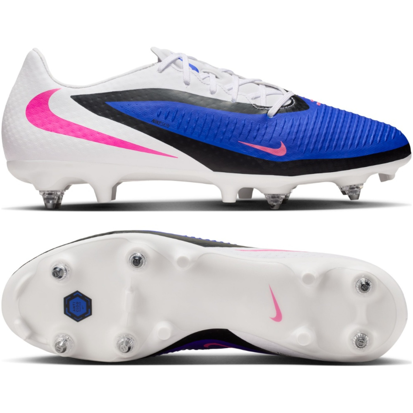 Nike Phantom 6 Low Academy Iron Stud Football Boots (SG) Anti-Clog Blue White Hot Pink