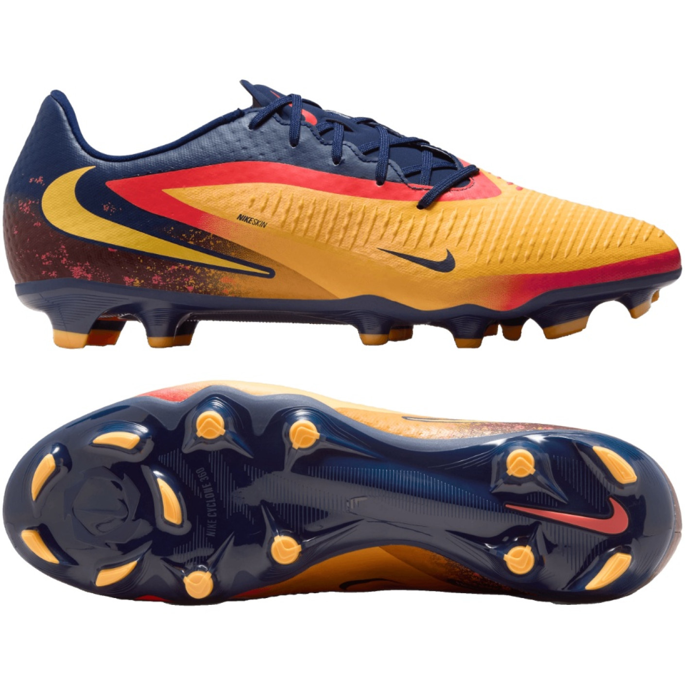 Nike Phantom 6 Low Haaland Academy Grass/Artificial Grass Football Boots (MG) Dark Blue Orange Yellow Red