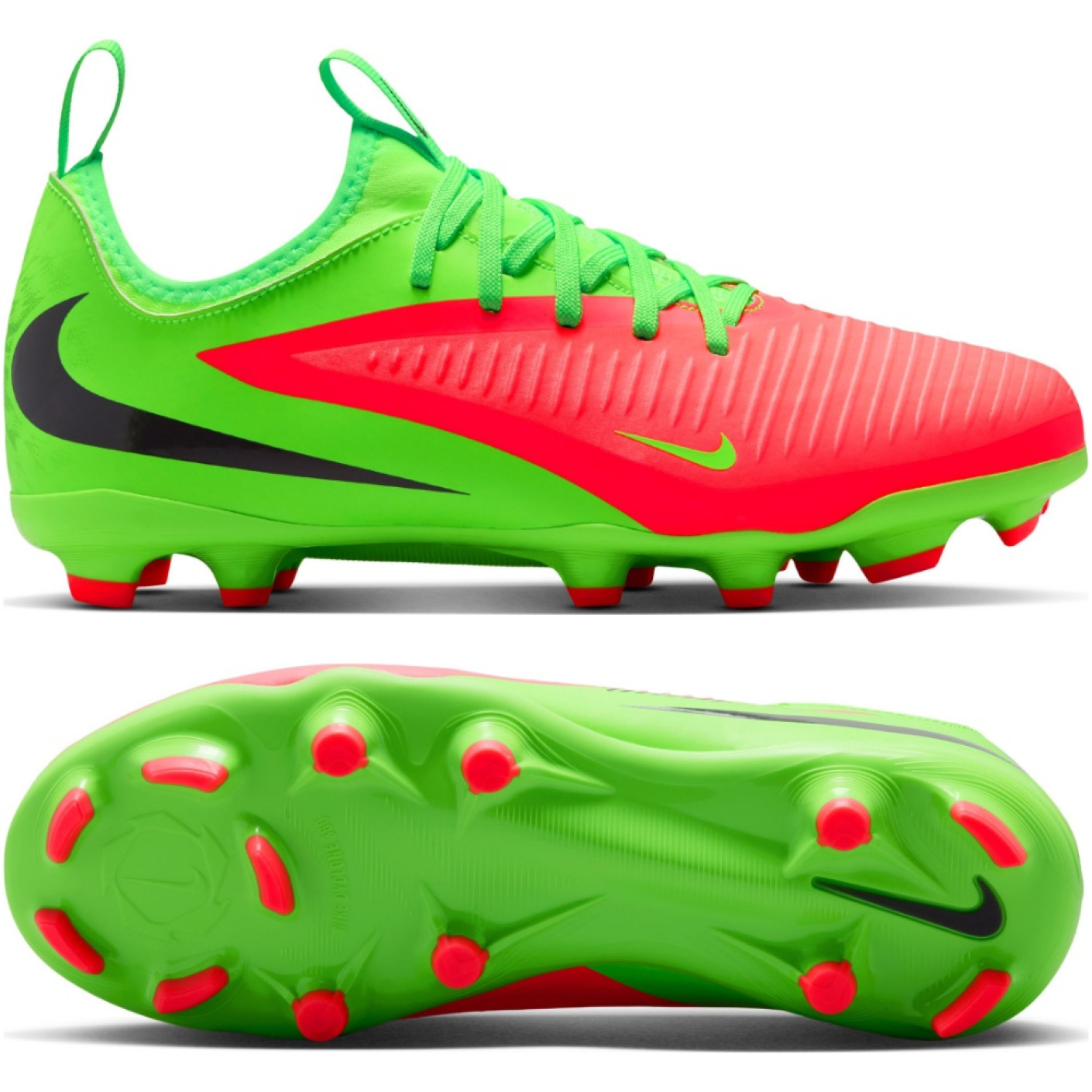 Nike Phantom 6 Low Haaland Academy Gras / Kunstgras Voetbalschoenen (MG) Kids Felgroen Rood Zwart