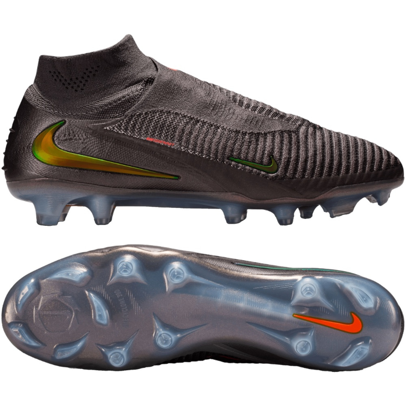 Nike Phantom 6 High LV8 Elite Gras Voetbalschoenen (FG) Donkergrijs Oranje Multicolor
