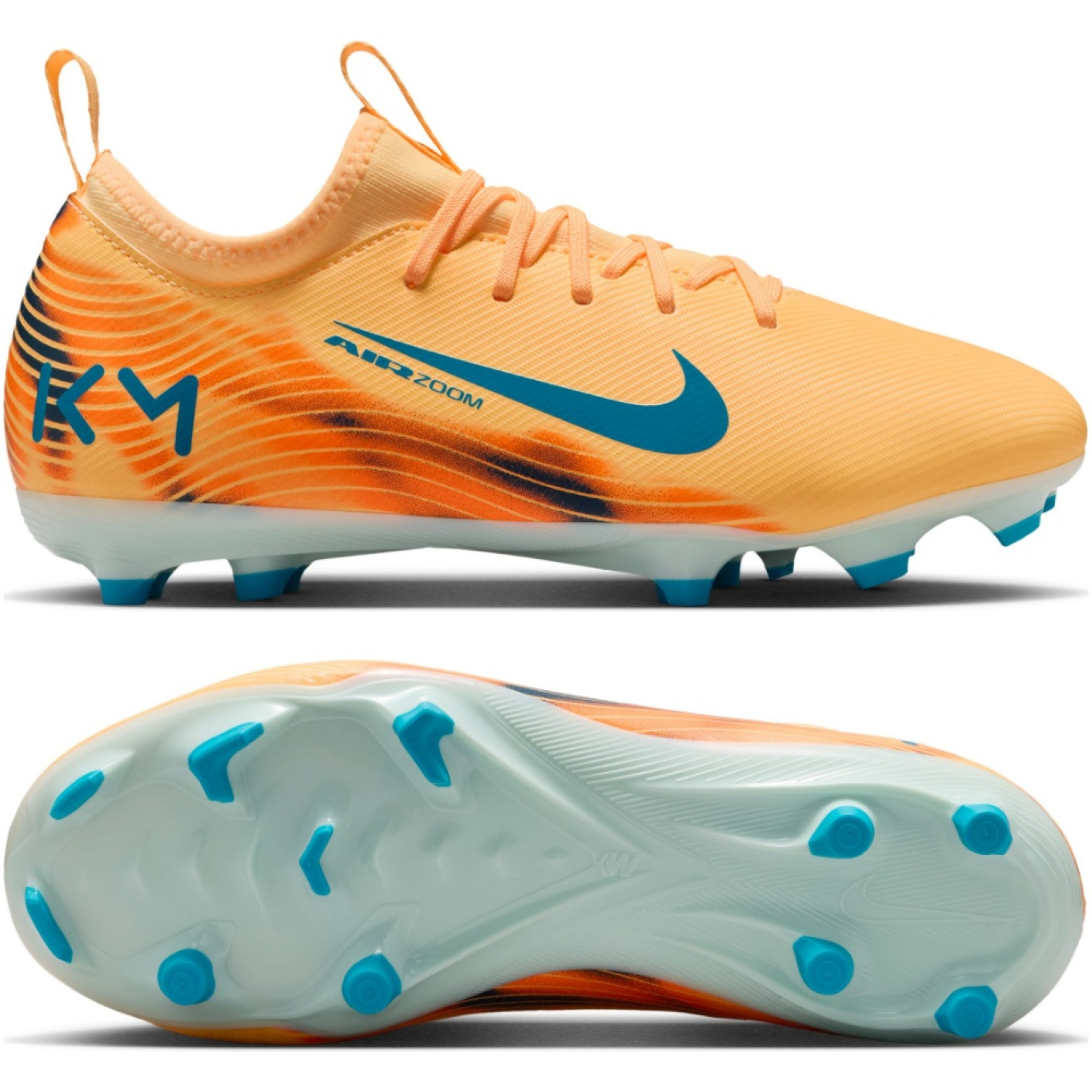 Nike Zoom Mercurial Vapor 16 Mbappé Academy Gras / Kunstgras Voetbalschoenen (MG) Kids Lichtoranje Turquoise