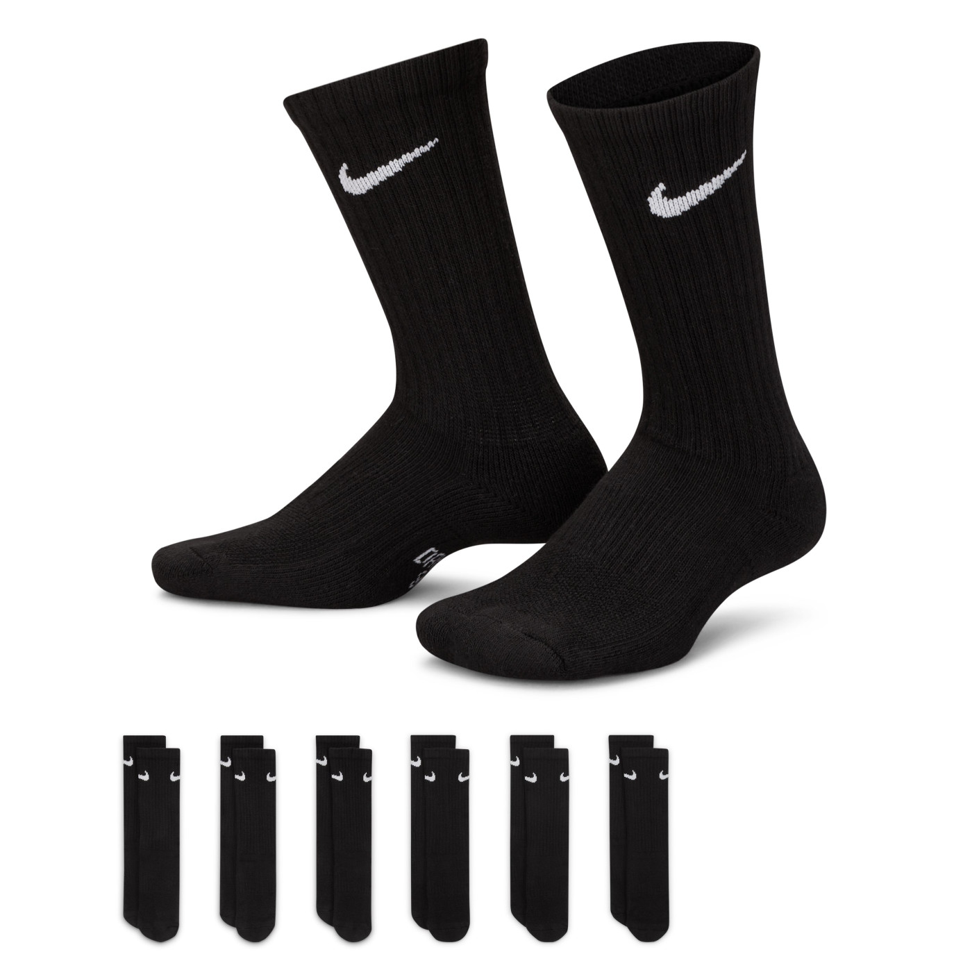 Nike Everyday Gevoerde Crew Sokken 6-Pack Kids Zwart Wit