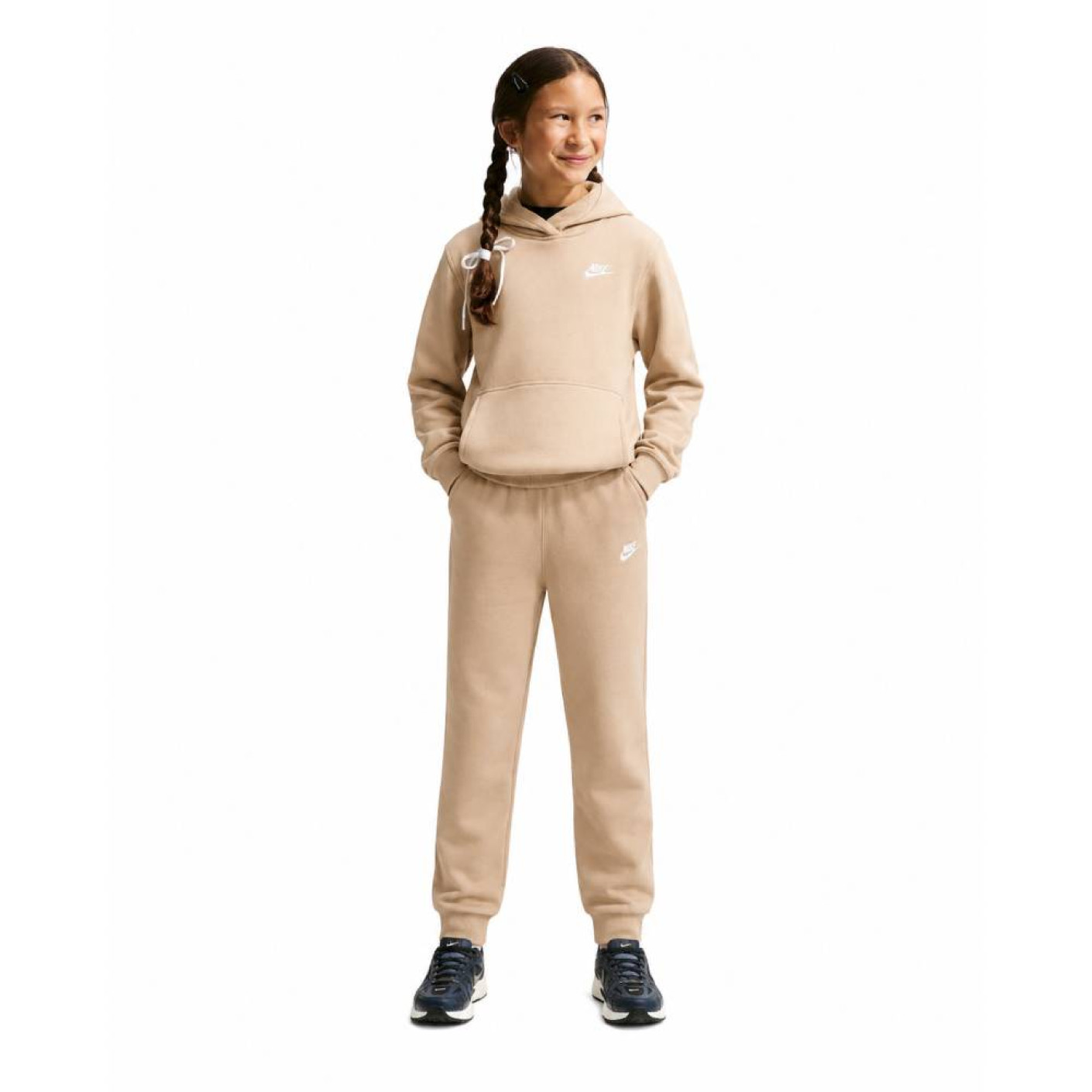 Nike Sportswear Club Fleece Trainingspak Hooded Kids Beige Wit