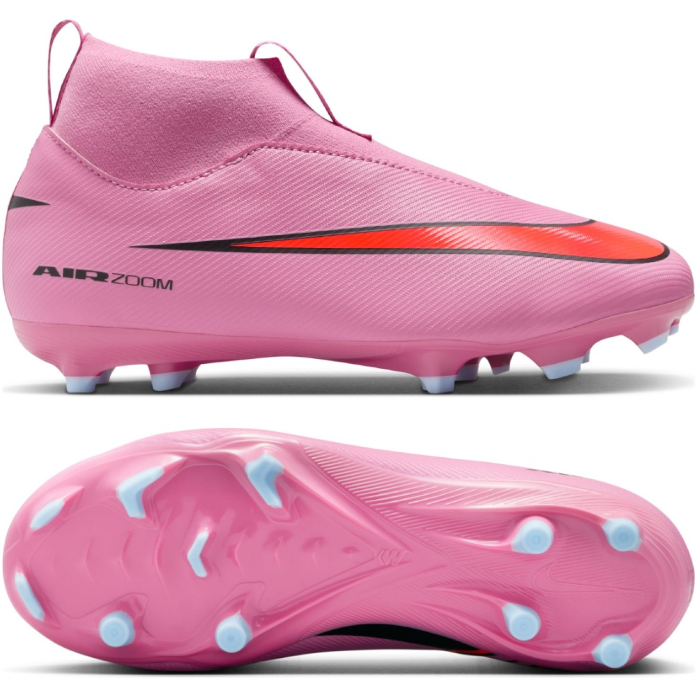 Nike Zoom Mercurial Superfly 10 Academy Gras / Kunstgras Voetbalschoenen (MG) Kids Roze Felrood Lichtblauw