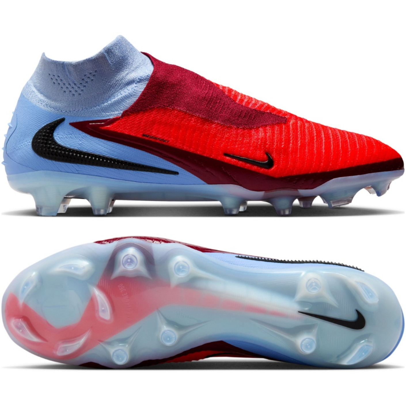 Nike Phantom 6 High Elite Gras Voetbalschoenen (FG) Lichtblauw Felrood Zwart