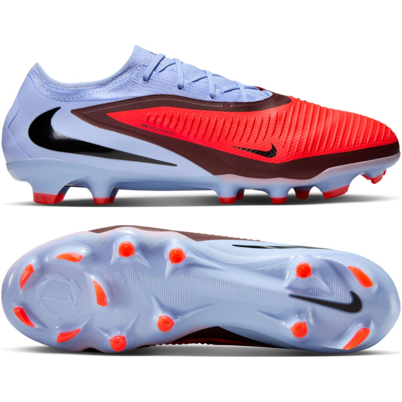 Nike Phantom 6 Low Pro Gras Voetbalschoenen (FG) Lichtblauw Felrood Zwart