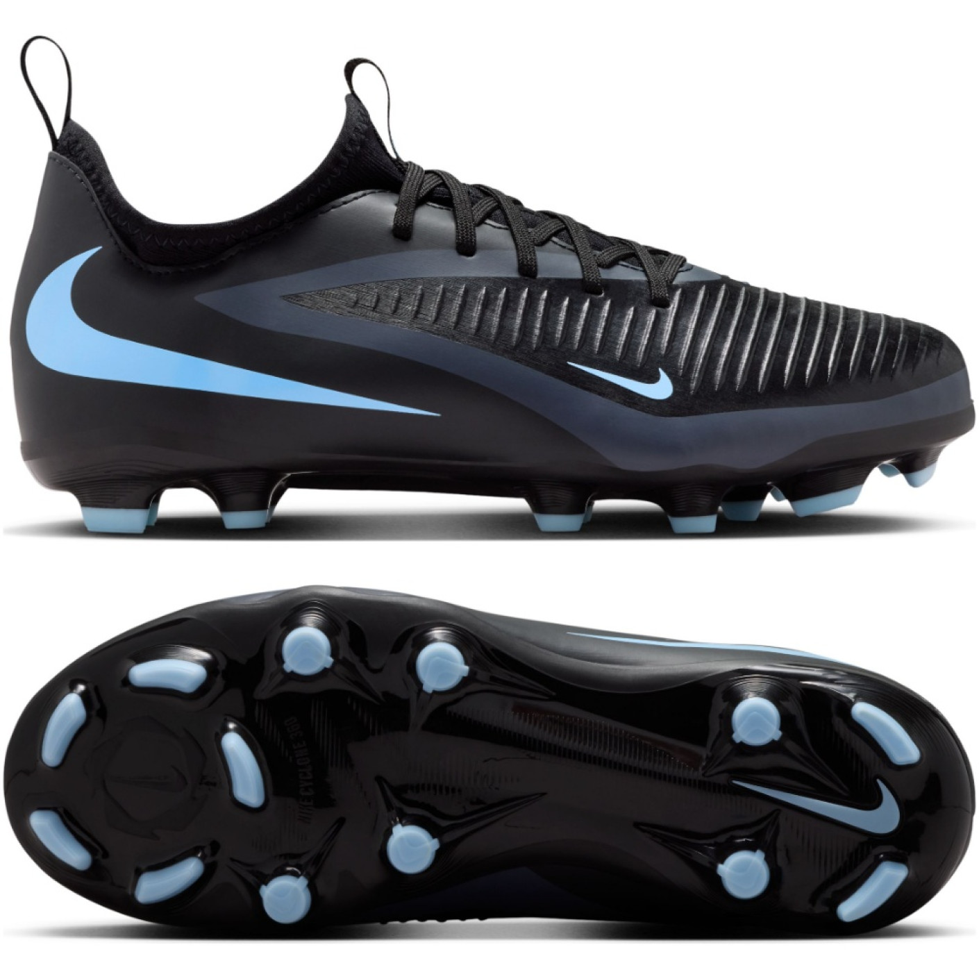 Nike Phantom 6 Low Academy Grass/Artificial Grass Football Boots (MG) Kids Black Light Blue