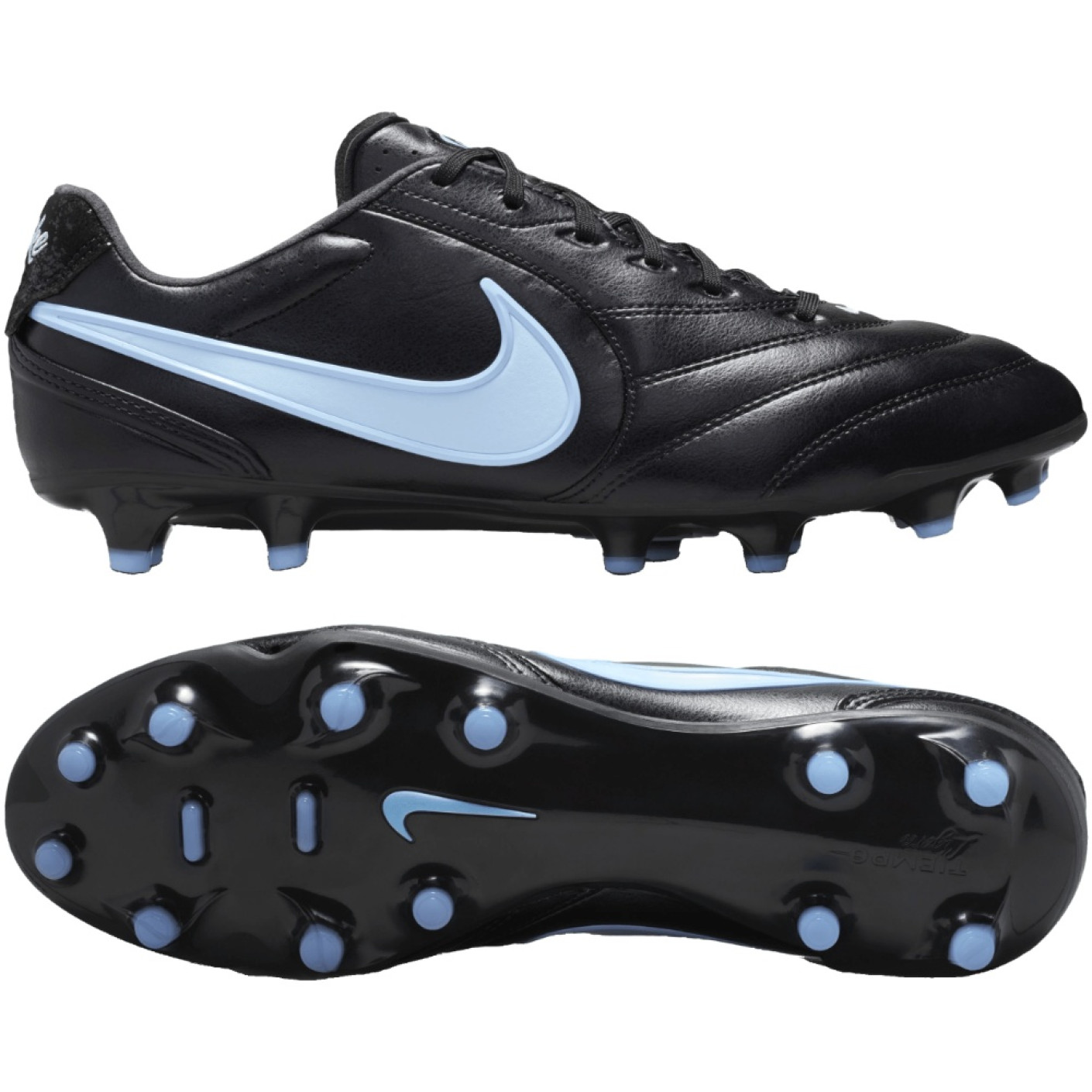 Nike Tiempo Ligera Pro Gras Voetbalschoenen (FG) Zwart Lichtblauw