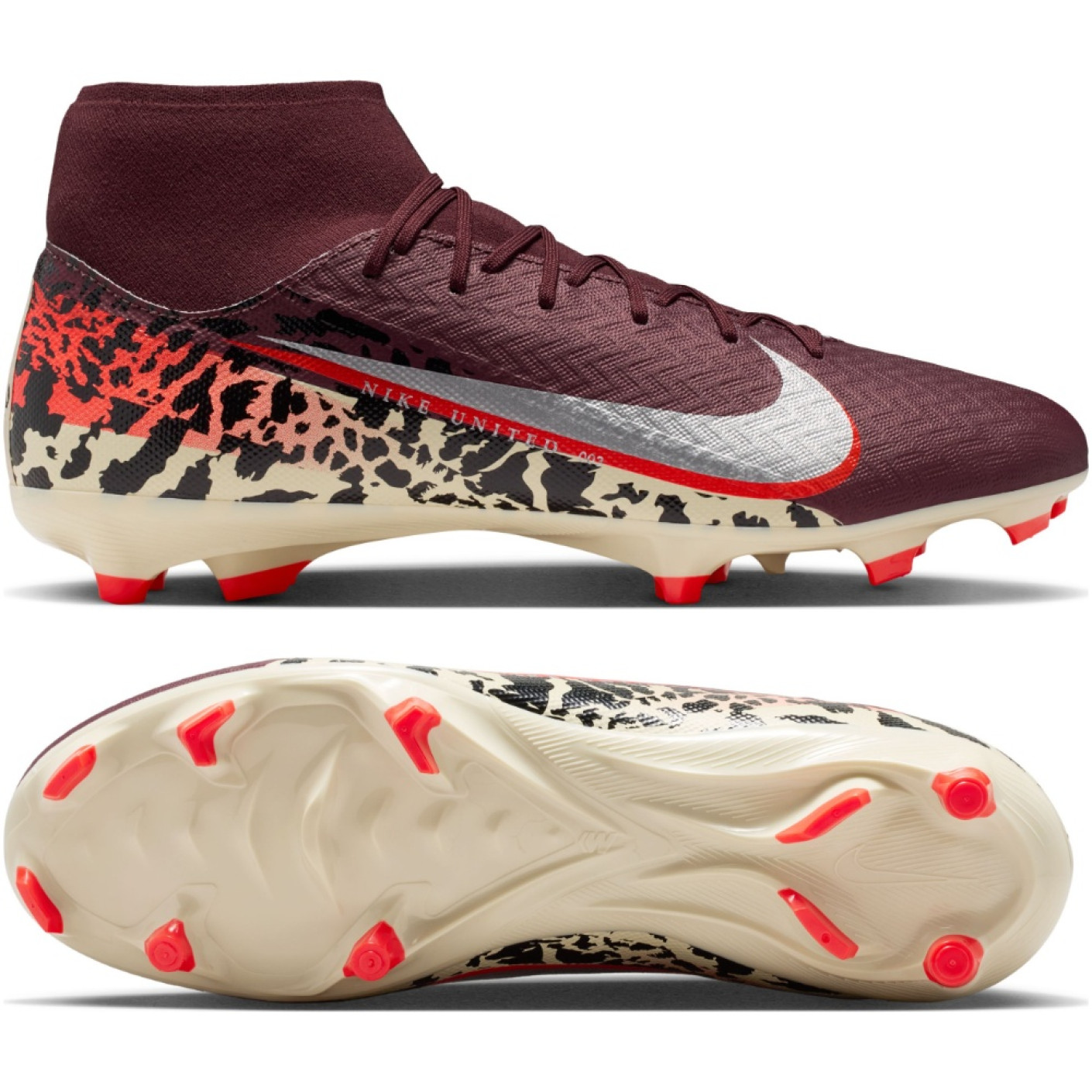 Nike Zoom Mercurial Superfly 10 Academy Grass/Artificial Grass Football Boots (MG) Burgundy Silver Orange