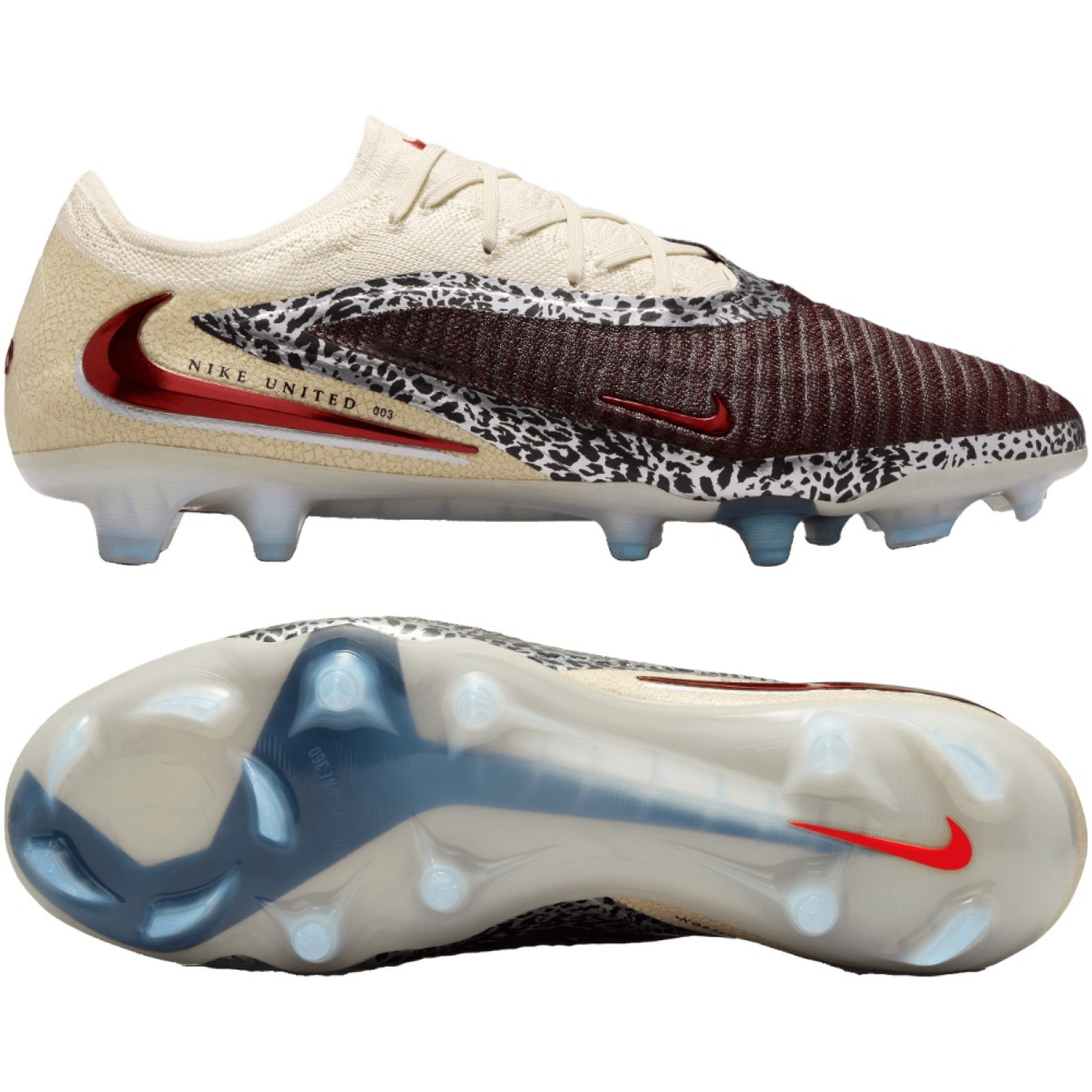 Nike Phantom 6 Low Elite Gras Voetbalschoenen (FG) Gebroken Wit Bordeauxrood Rood