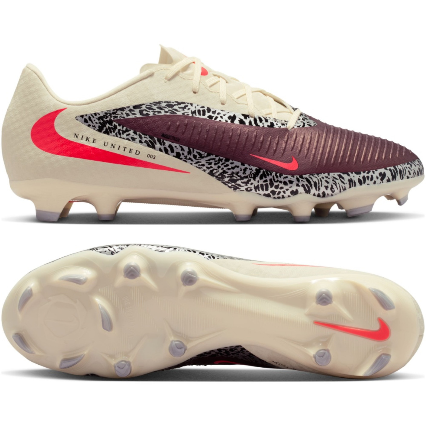 Nike Phantom 6 Low Academy Gras / Kunstgras Voetbalschoenen (MG) Gebroken Wit Bordeauxrood Rood