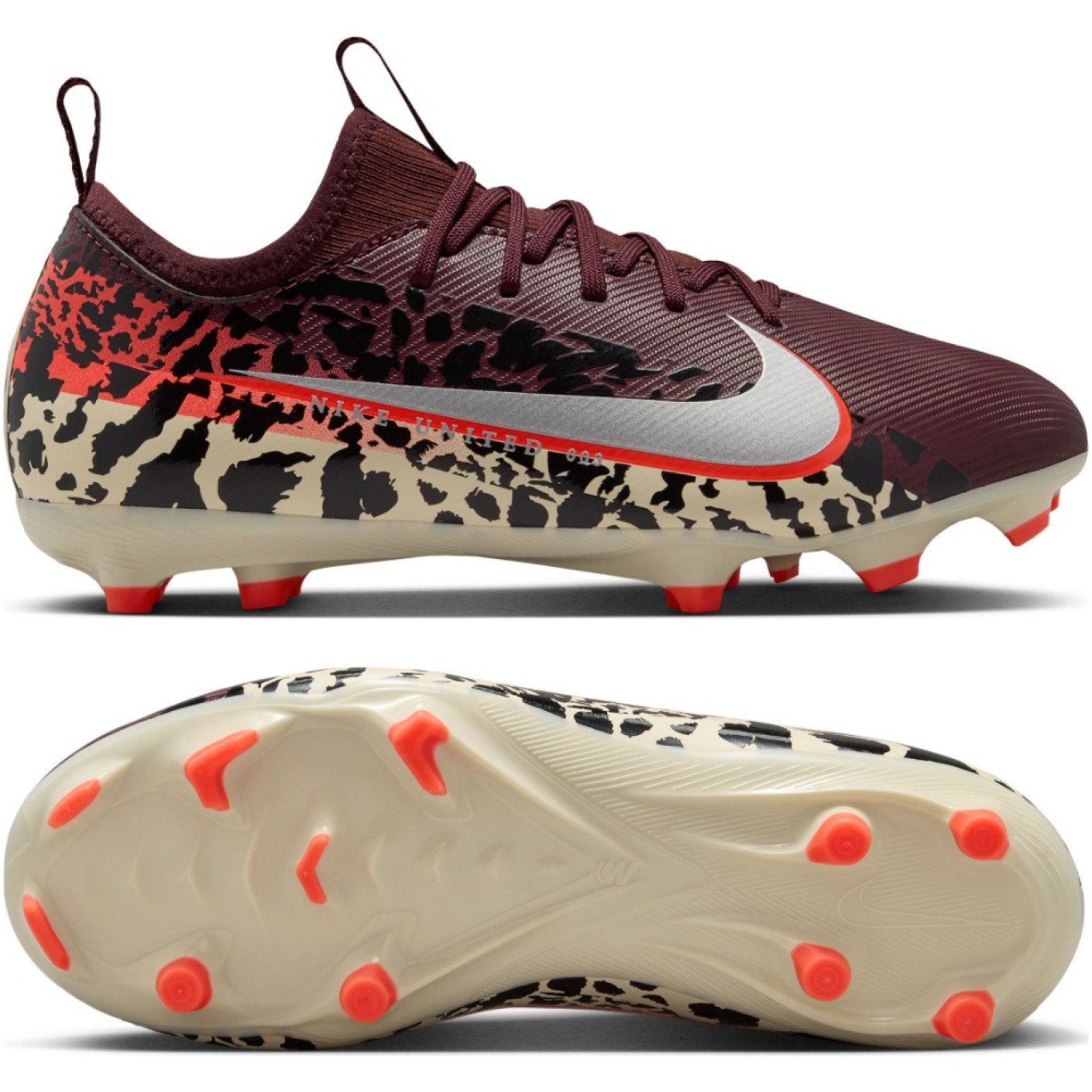 Nike Zoom Mercurial Vapor 16 Academy Grass/Artificial Grass Football Boots (MG) Kids Burgundy Silver Orange