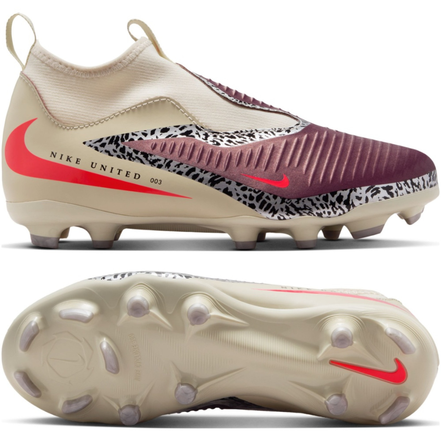 Nike Phantom 6 High Academy Grass/Artificial Grass Football Boots (MG) Kids Off White Burgundy Red