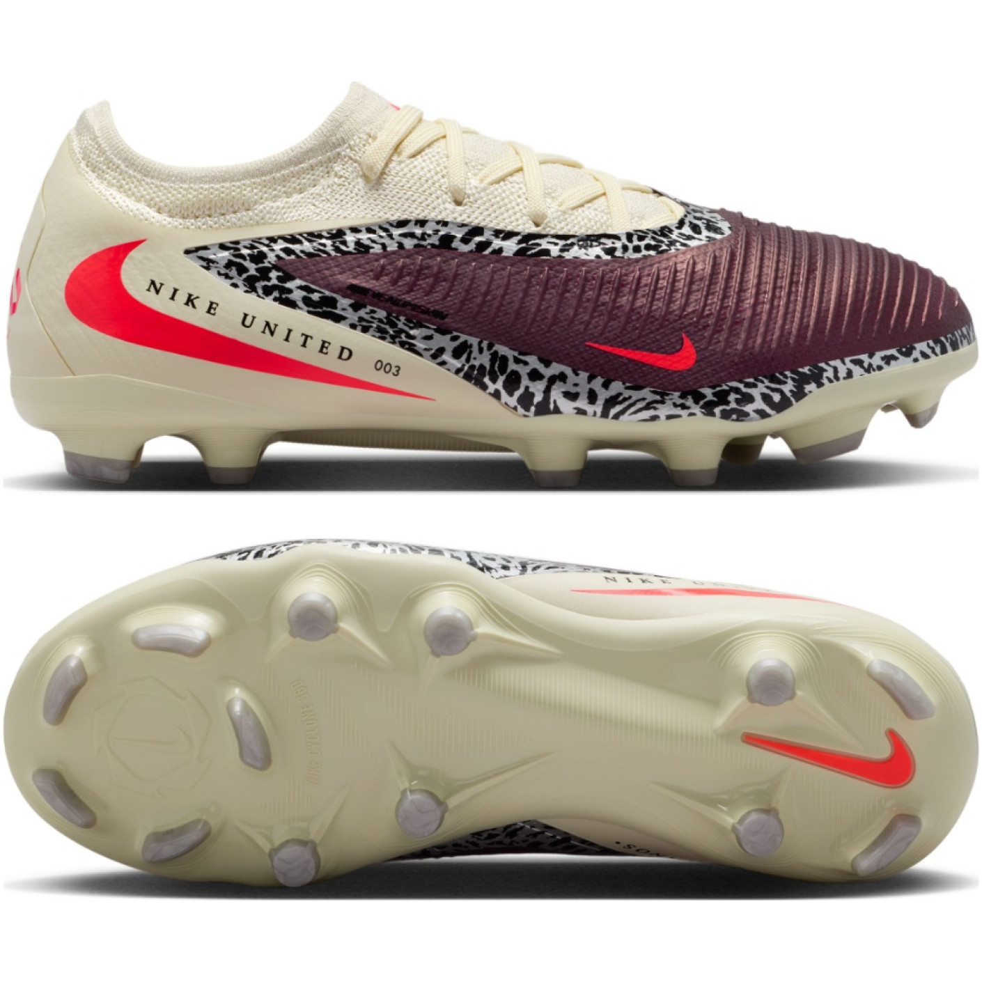 Nike Phantom 6 Low Pro Gras / Kunstgras Voetbalschoenen (MG) Kids Gebroken Wit Bordeauxrood Rood