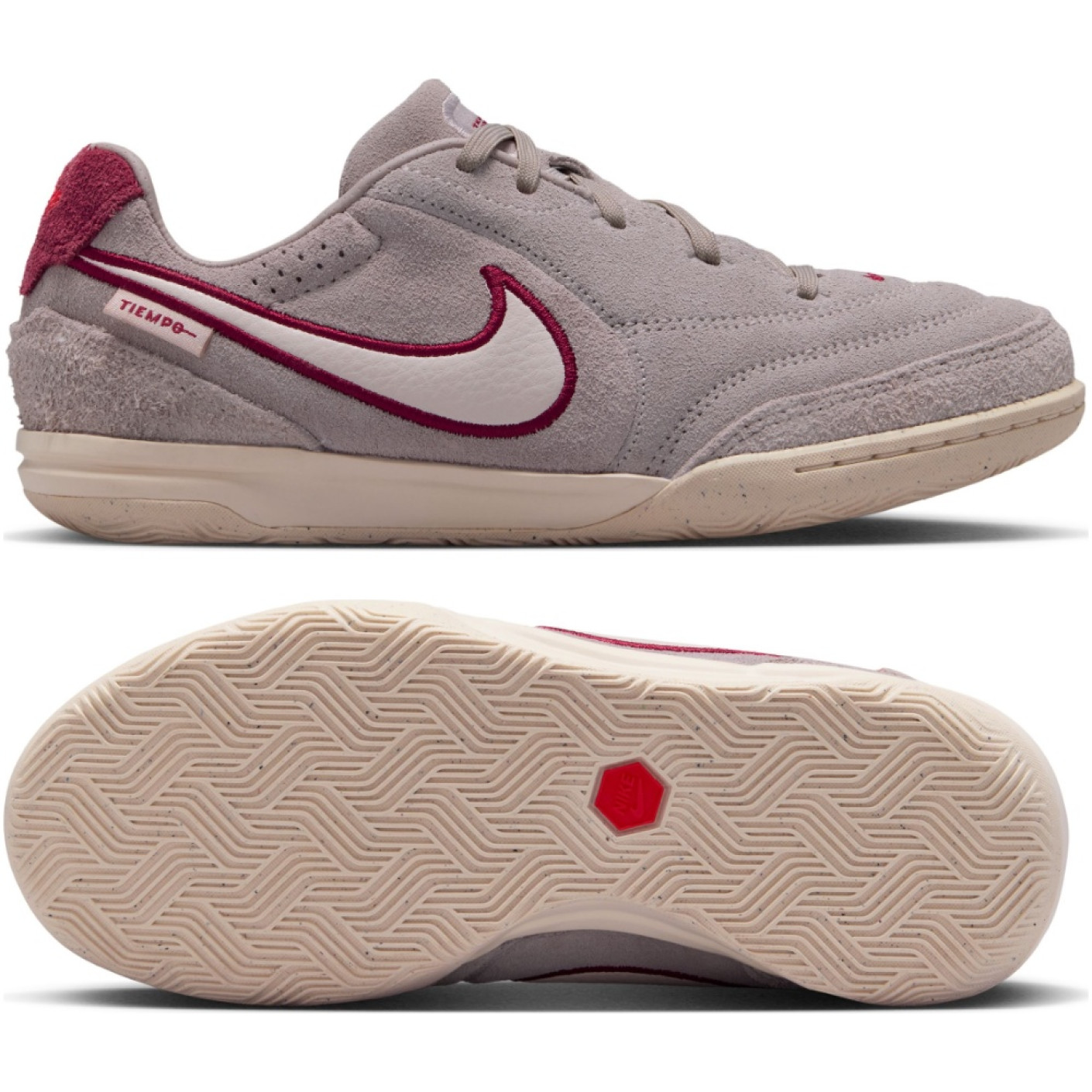 Nike Tiempo Streetgato Premium Street Football Shoes Kids Grey White Burgundy