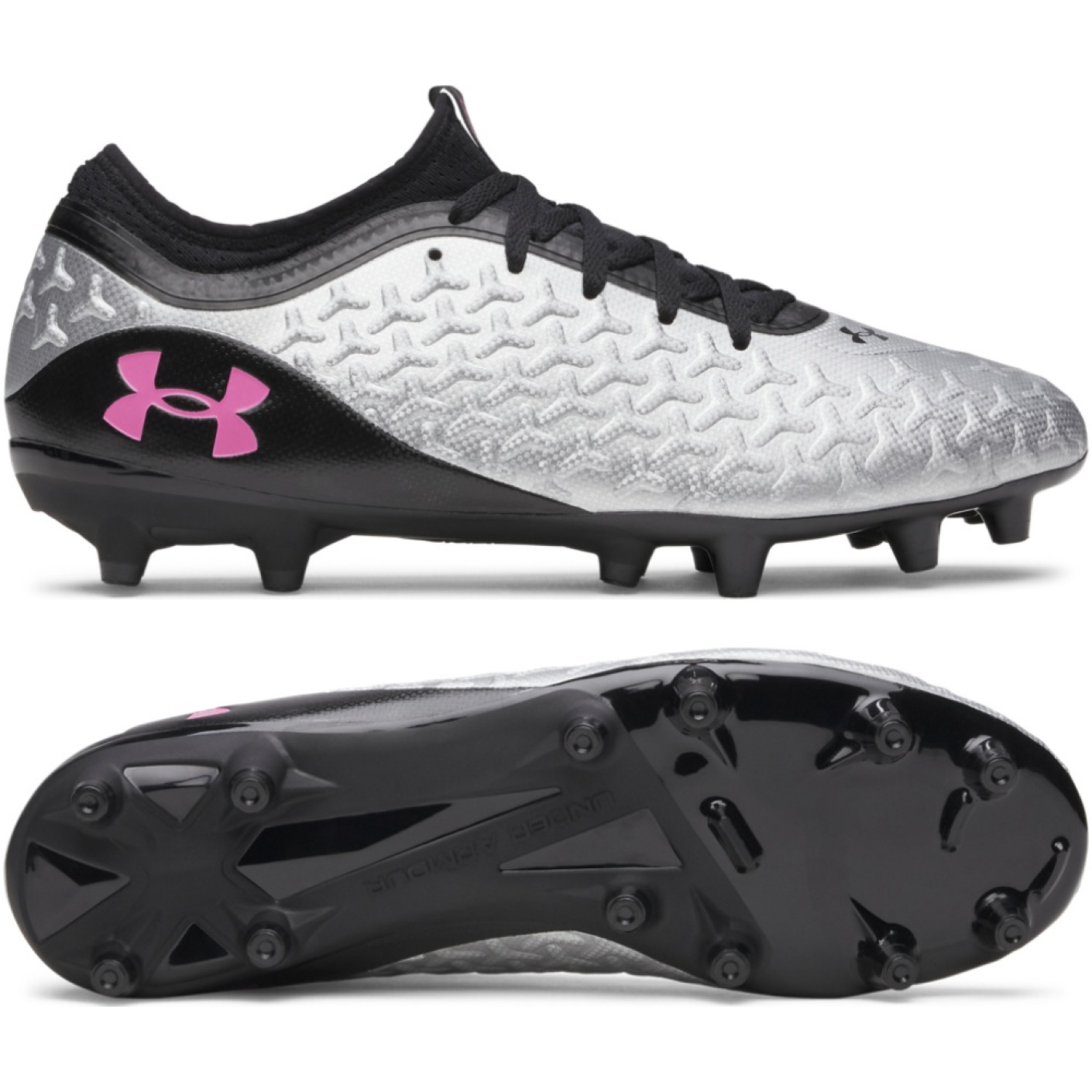 Under Armour Magnetico Select 6 Gras Voetbalschoenen (FG) Zwart Metallic Silver Felroze
