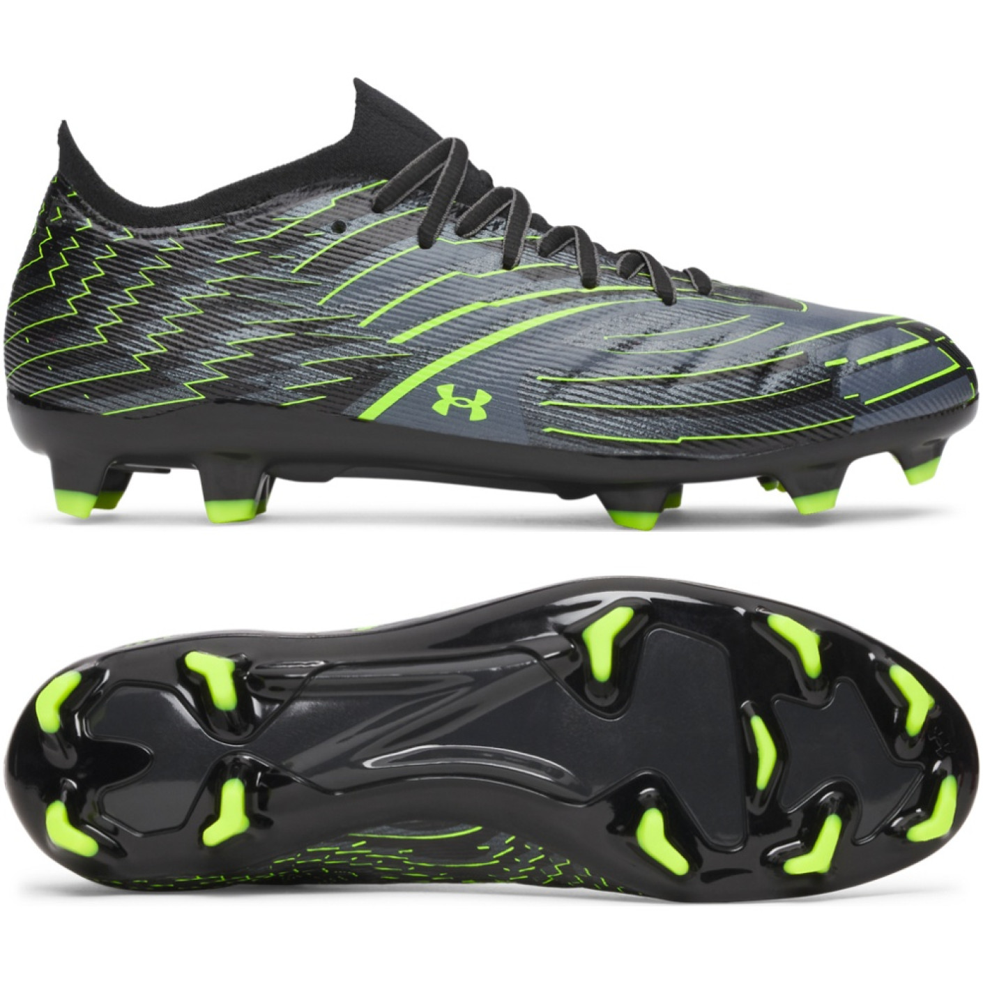 Under Armour Shadow Pro 4 Gras Voetbalschoenen (FG) Zwart Metallic Black Neongroen