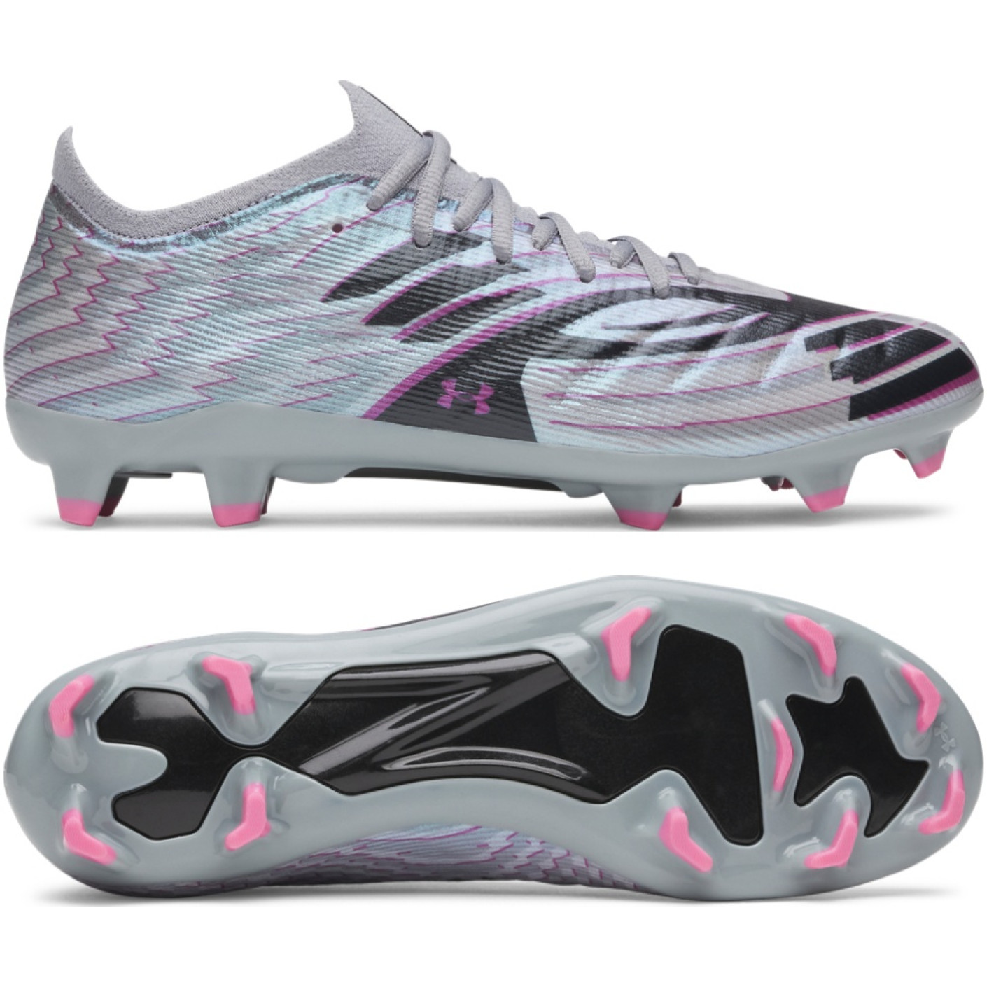 Under Armour Shadow Pro 4 Grass Football Boots (FG) Grey Black Pink
