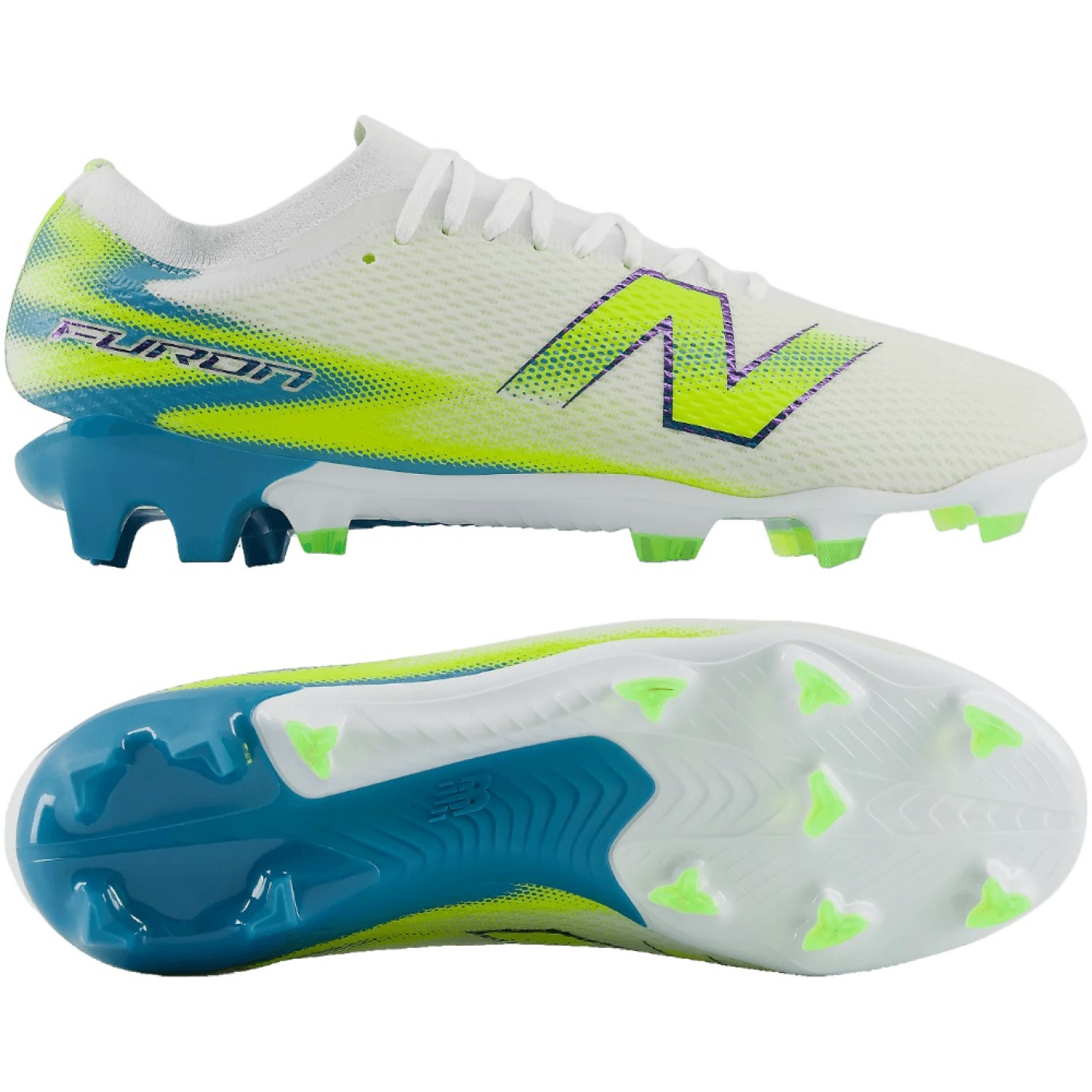 New Balance Furon V9 Team Gras Football Boots (FG) White Yellow Blue