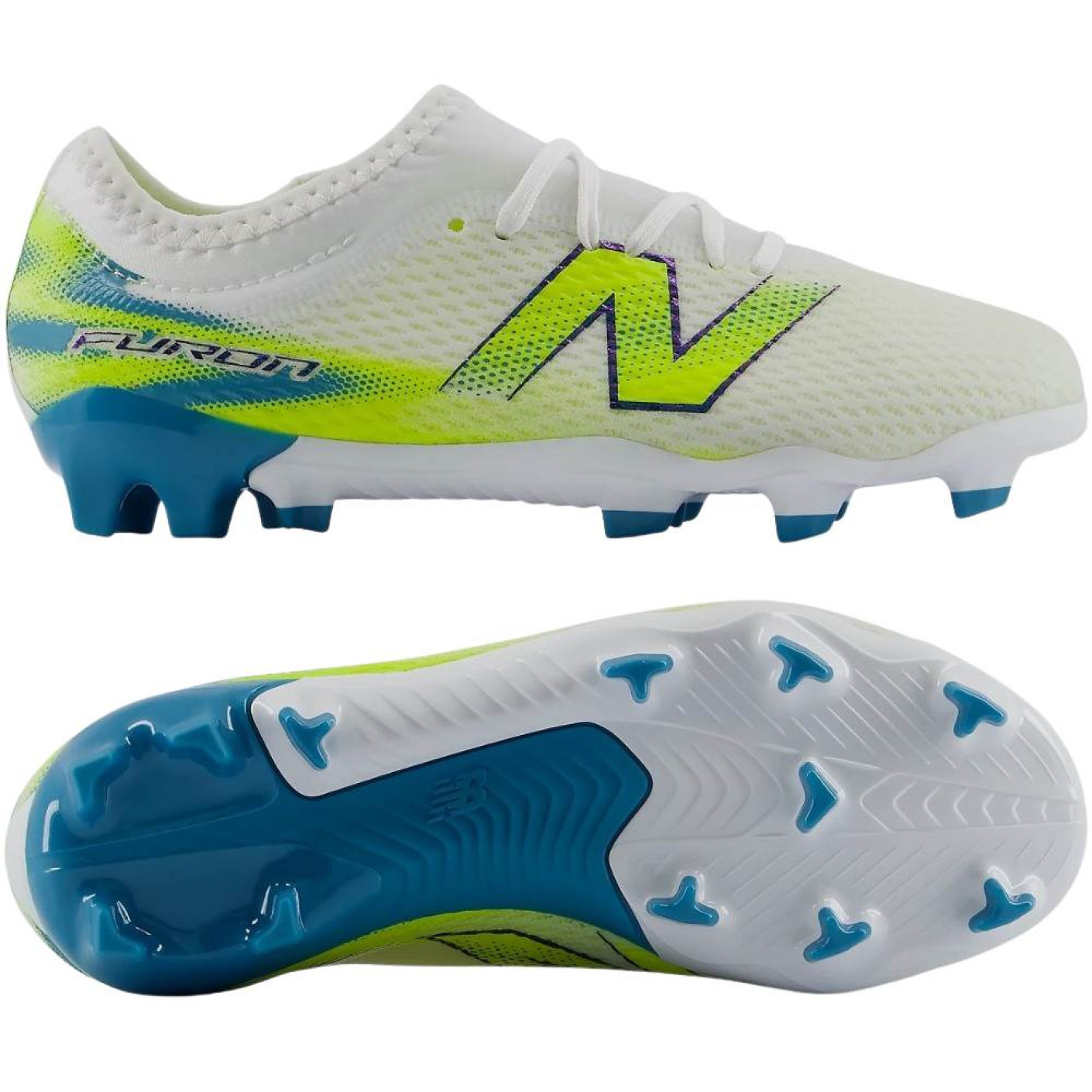 New Balance Furon V9 Team Grass Football Boots (FG) Kids White Yellow Blue