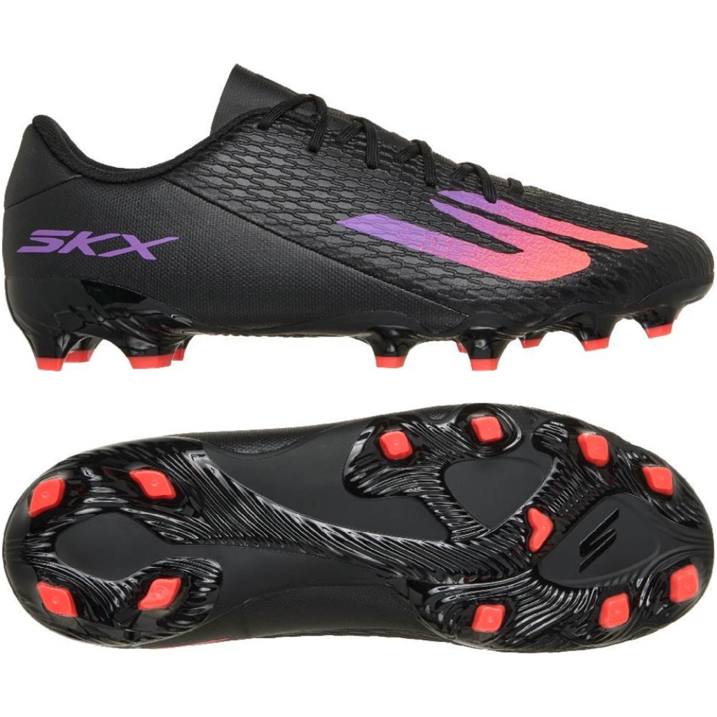 Skechers SKX_2 Low Club Gras / Kunstgras Voetbalschoenen (MG) Zwart Paars Neon